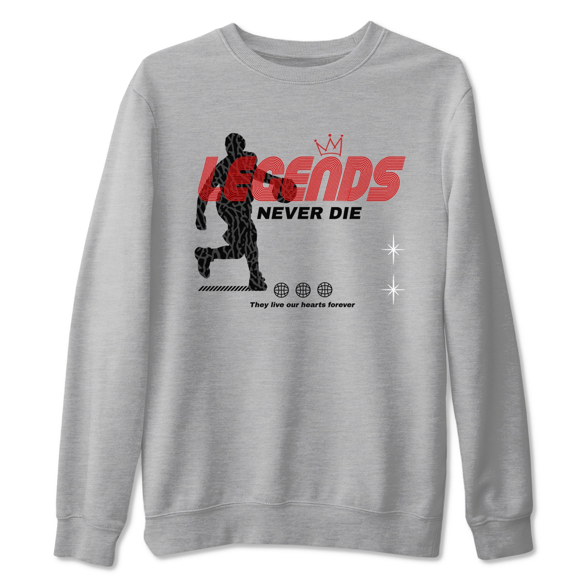 3s Black Cement shirts to match jordans Legends Never Die sneaker match tees Air Jordan 3 Black Cement match shoes to clothes Drip Gear Zone unisex cotton Heather Grey 2 shirts