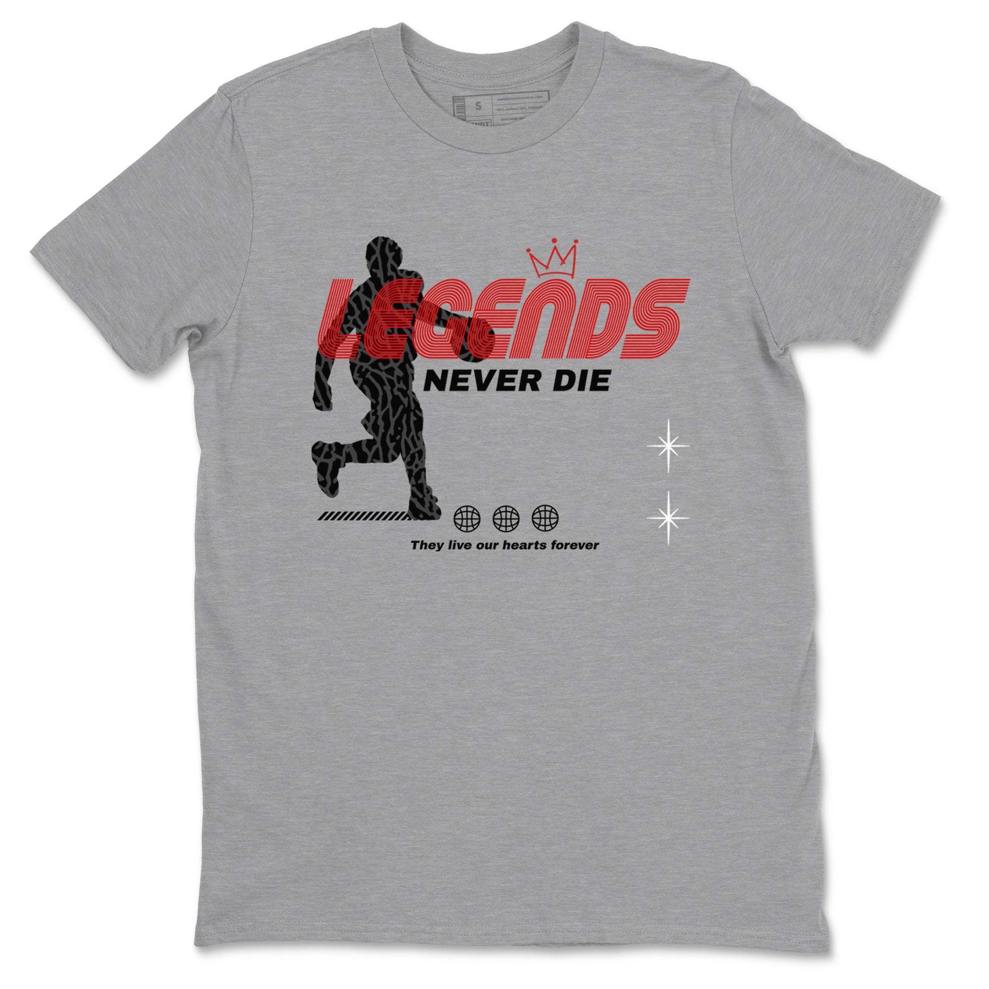 3s Black Cement shirts to match jordans Legends Never Die sneaker match tees Air Jordan 3 Black Cement match shoes to clothes Drip Gear Zone unisex cotton Heather Grey 2 shirts