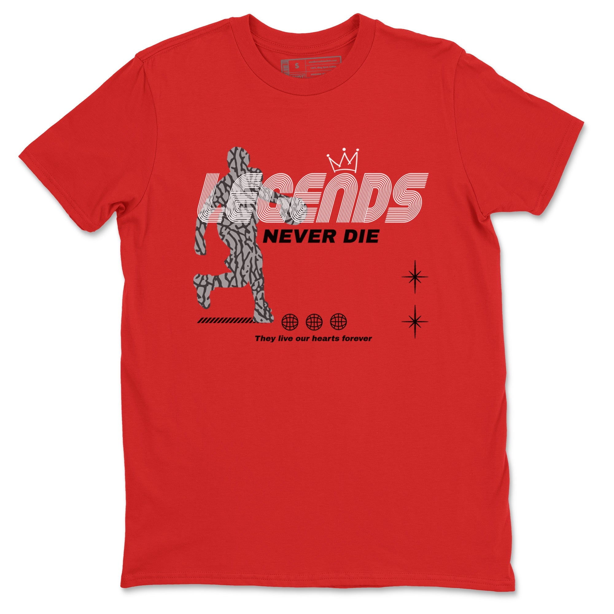 3s Black Cement shirts to match jordans Legends Never Die sneaker match tees Air Jordan 3 Black Cement match shoes to clothes Drip Gear Zone unisex cotton Red 2 shirts