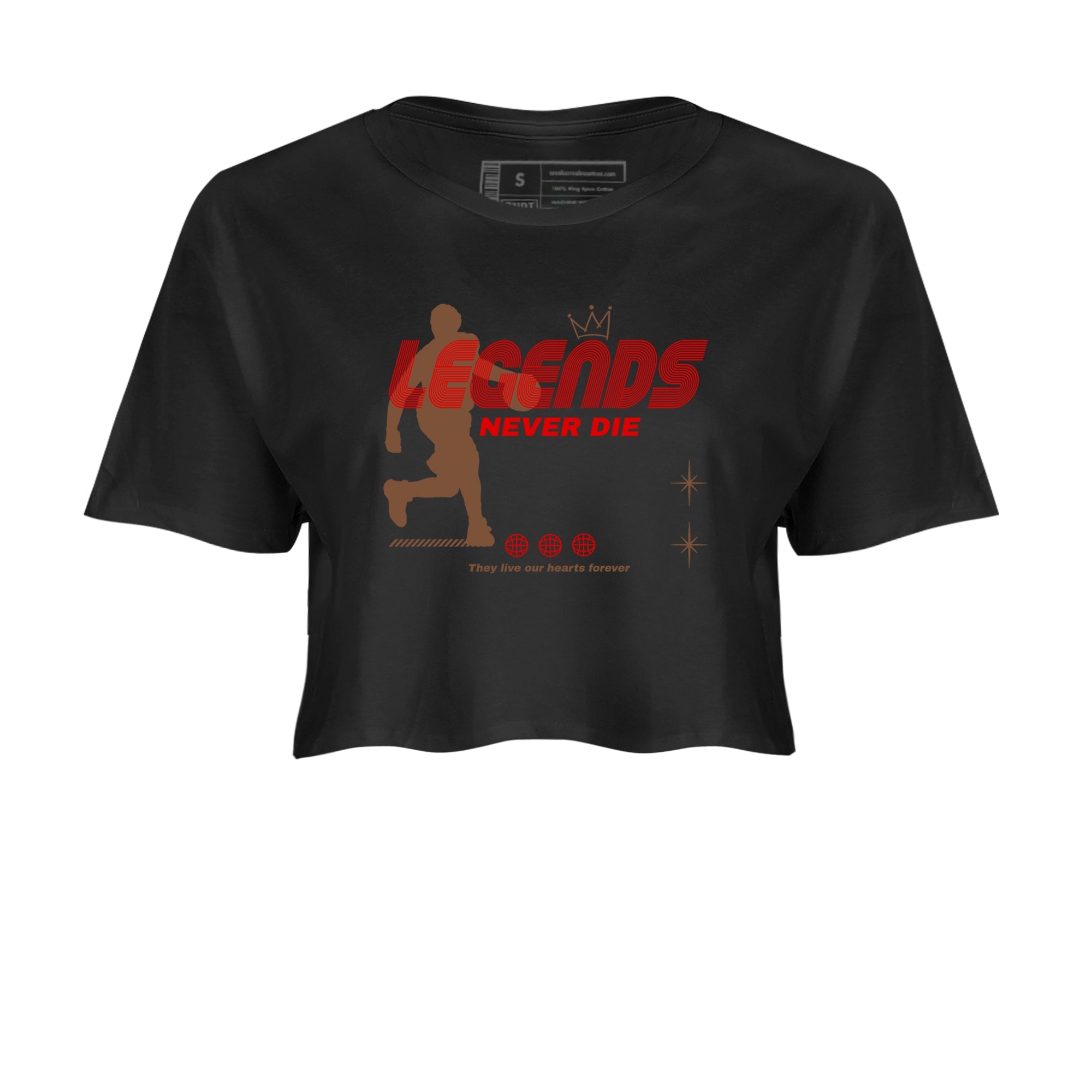 9s Olive shirts to match jordans Legends Never Die sneaker match tees Air Jordan 9 Olive match shoes to clothes Drip Gear Zone unisex cotton Black 2 crop tee