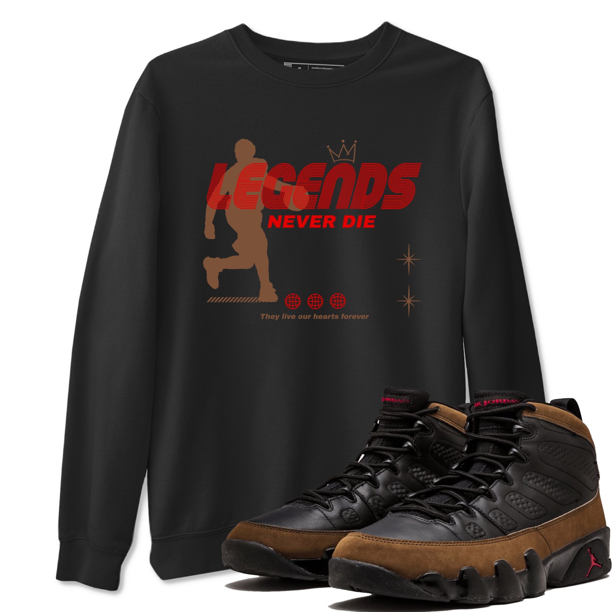 9s Olive shirts to match jordans Legends Never Die sneaker match tees Air Jordan 9 Olive match shoes to clothes Drip Gear Zone unisex cotton Black 1 shirts