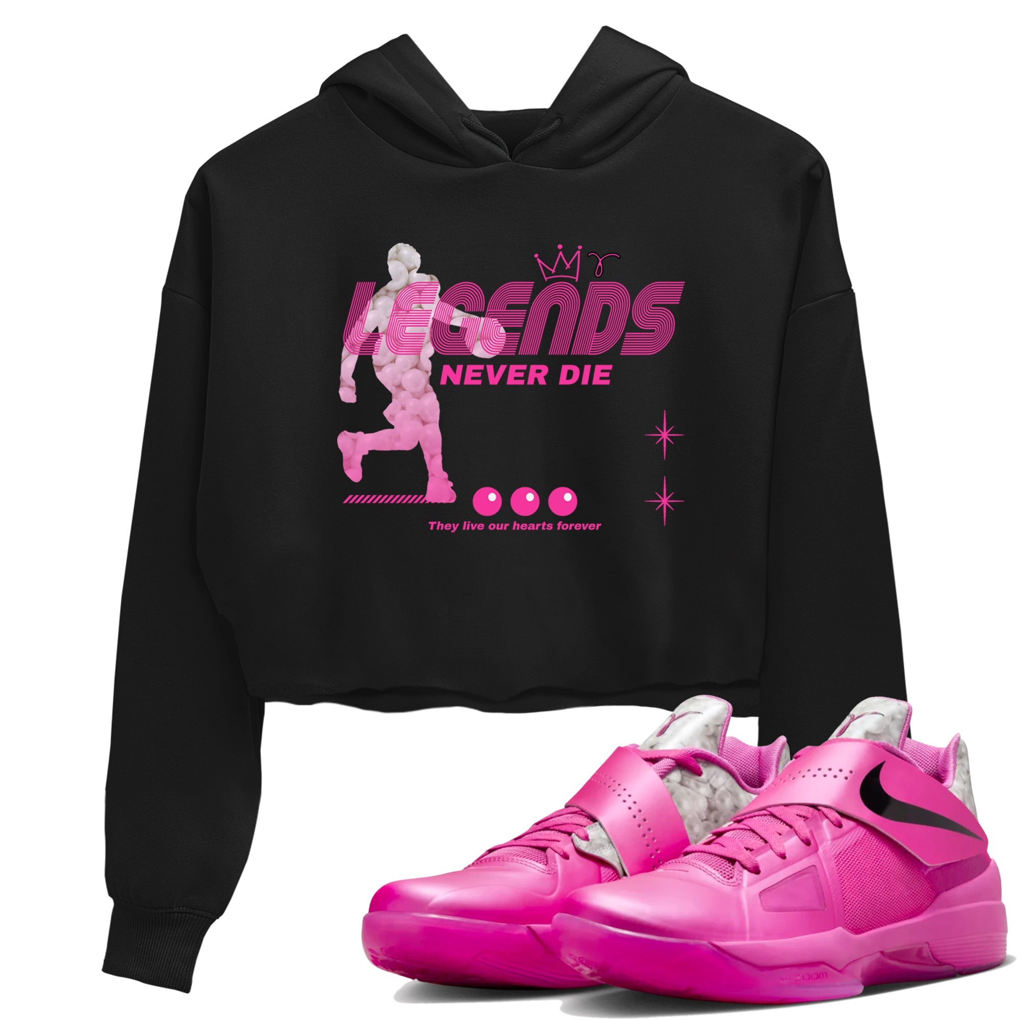Nike KD 4 Retro Aunt Pearl shirts to match jordans Legends Never Die sneaker match tees Nike KD 4 Aunt Pearl match shoes to clothes Drip Gear Zone unisex cotton Black 1 crop tee