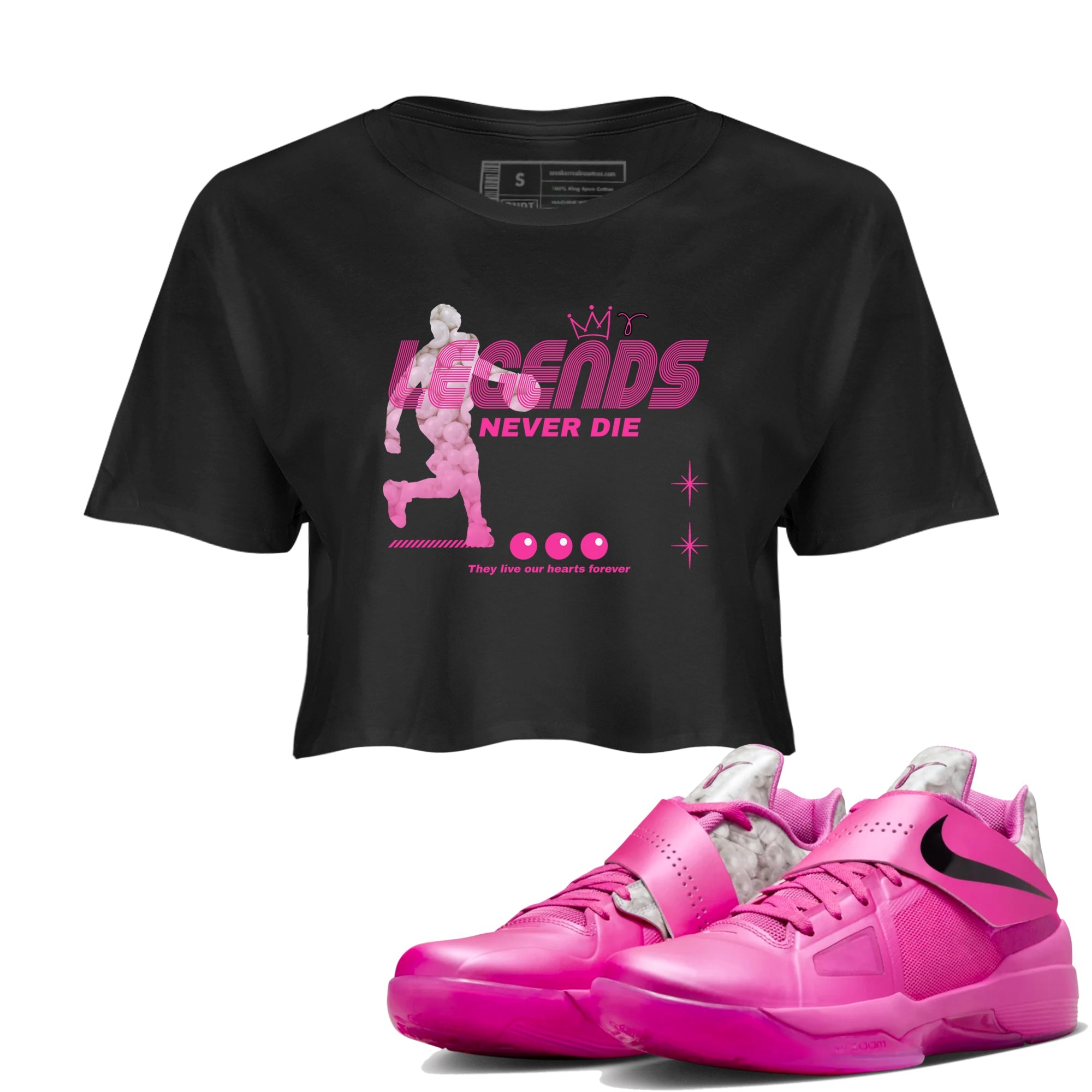Nike KD 4 Retro Aunt Pearl shirts to match jordans Legends Never Die sneaker match tees Nike KD 4 Aunt Pearl match shoes to clothes Drip Gear Zone unisex cotton Black 1 crop tee
