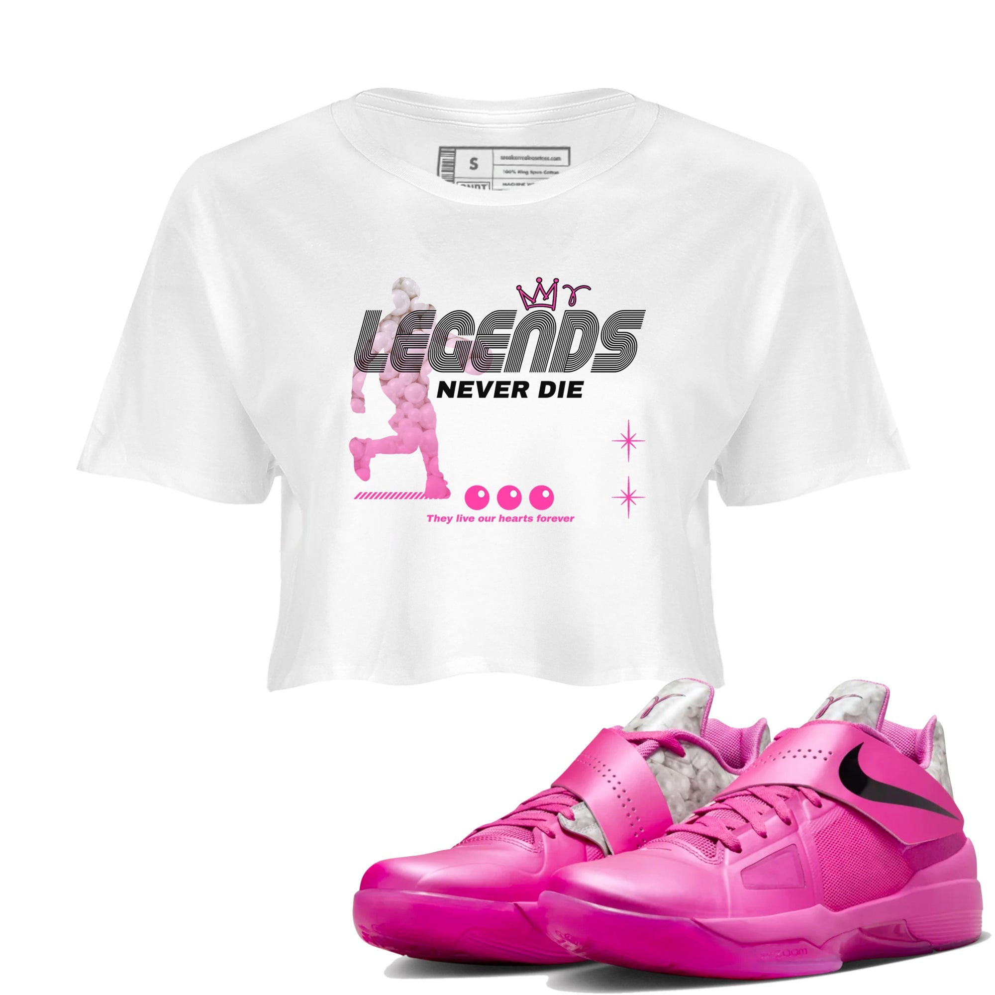 Nike KD 4 Retro Aunt Pearl shirts to match jordans Legends Never Die sneaker match tees Nike KD 4 Aunt Pearl match shoes to clothes Drip Gear Zone unisex cotton White 1 crop tee