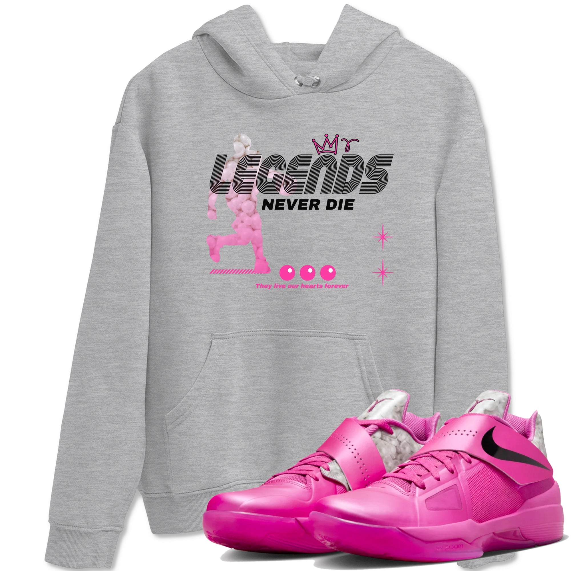 Nike KD 4 Retro Aunt Pearl shirts to match jordans Legends Never Die sneaker match tees Nike KD 4 Aunt Pearl match shoes to clothes Drip Gear Zone unisex cotton Heather Grey 1 shirts