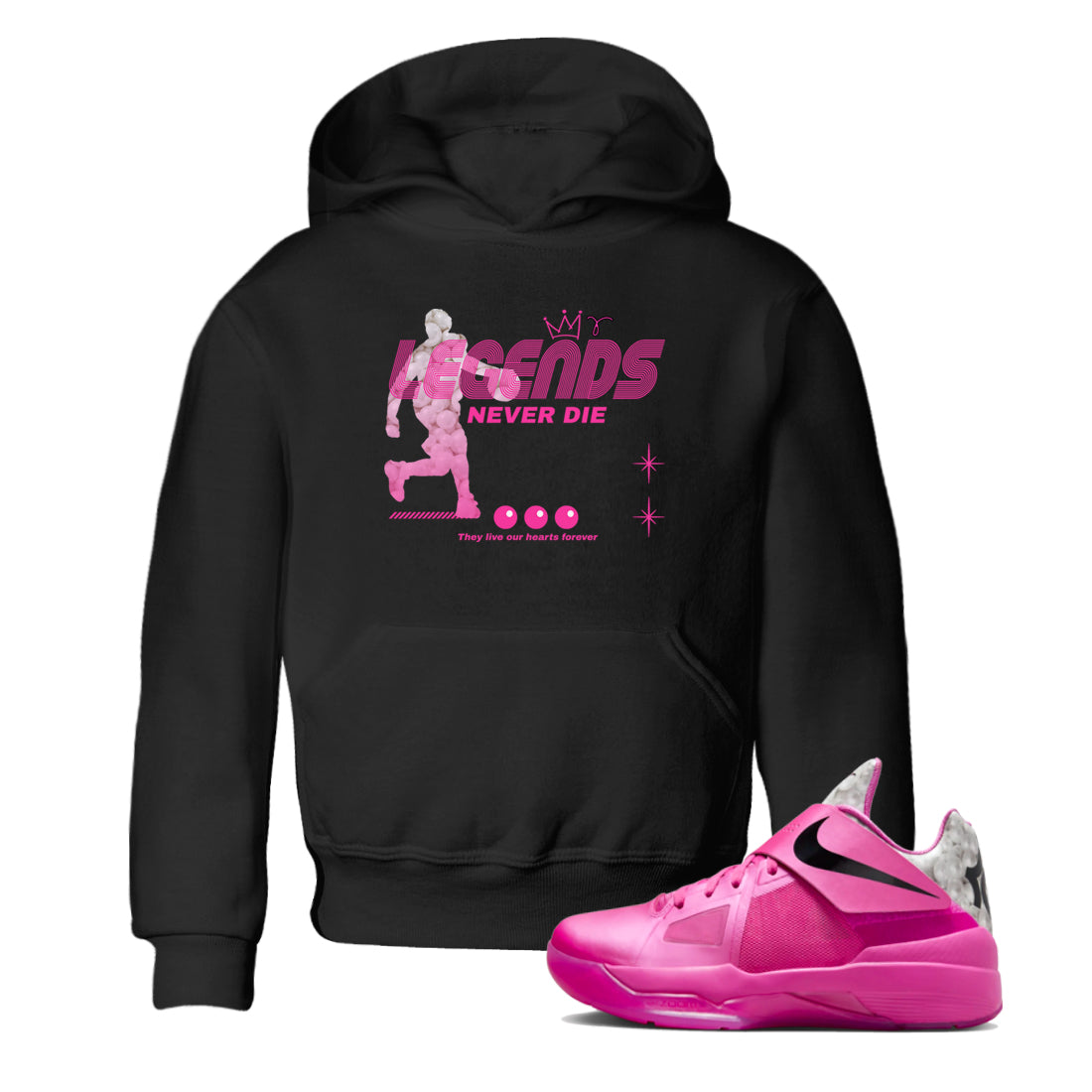 Nike KD 4 Retro Aunt Pearl shirts to match jordans Legends Never Die sneaker match tees Nike KD 4 Aunt Pearl match shoes to clothes Drip Gear Zone Youth Baby Black 1 tee