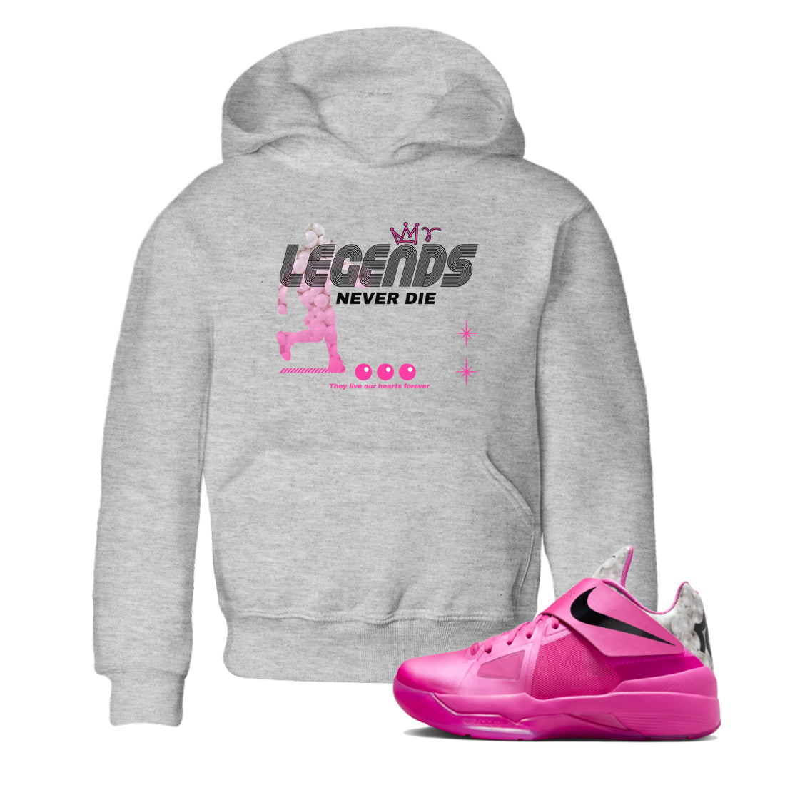 Nike KD 4 Retro Aunt Pearl shirts to match jordans Legends Never Die sneaker match tees Nike KD 4 Aunt Pearl match shoes to clothes Drip Gear Zone Youth Baby Heather Grey 1 tee
