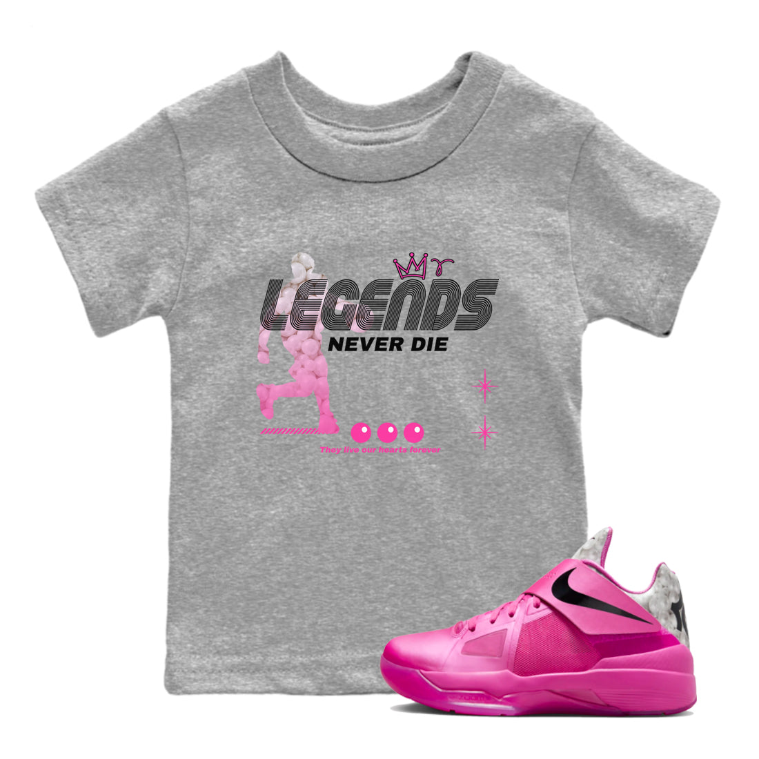 Nike KD 4 Retro Aunt Pearl shirts to match jordans Legends Never Die sneaker match tees Nike KD 4 Aunt Pearl match shoes to clothes Drip Gear Zone Youth Baby Heather Grey 1 tee