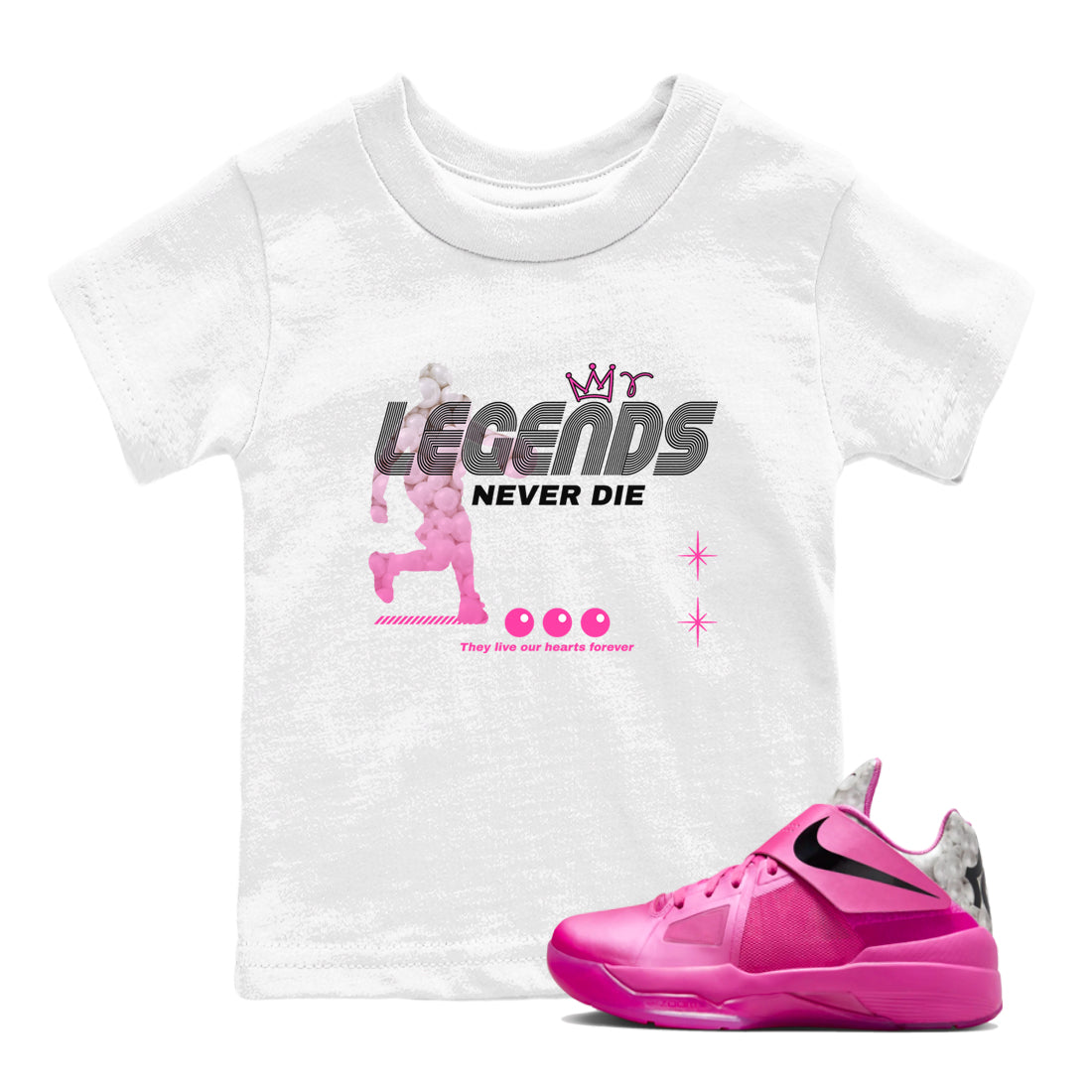 Nike KD 4 Retro Aunt Pearl shirts to match jordans Legends Never Die sneaker match tees Nike KD 4 Aunt Pearl match shoes to clothes Drip Gear Zone Youth Baby White 1 tee