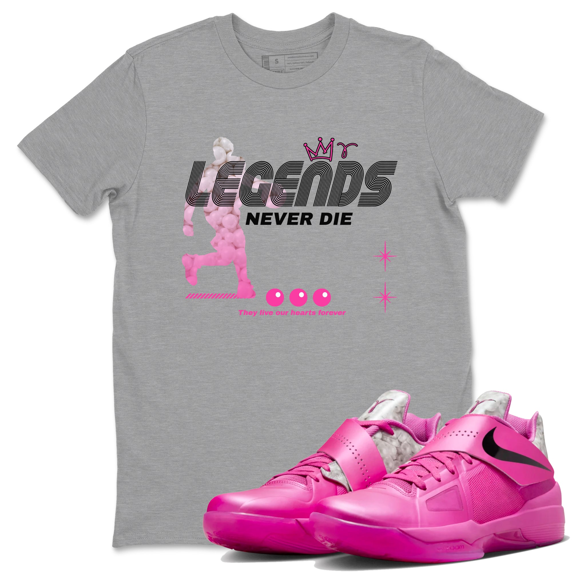 Nike KD 4 Retro Aunt Pearl shirts to match jordans Legends Never Die sneaker match tees Nike KD 4 Aunt Pearl match shoes to clothes Drip Gear Zone unisex cotton Heather Grey 1 shirts
