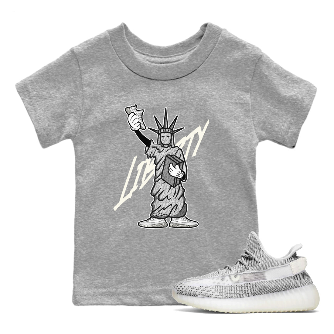 Yeezy 350 Static shirt to match jordans Liberty Of Staute sneaker tees Adidas Yeezy 350 Static Drip Gear Zone Baby Toddler Heather Grey 1 T-Shirt