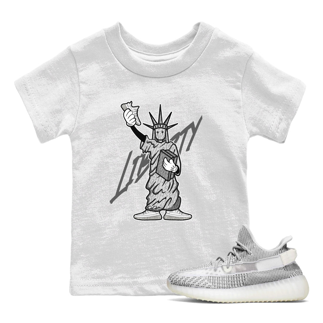 Yeezy 350 Static shirt to match jordans Liberty Of Staute sneaker tees Adidas Yeezy 350 Static Drip Gear Zone Baby Toddler White 1 T-Shirt