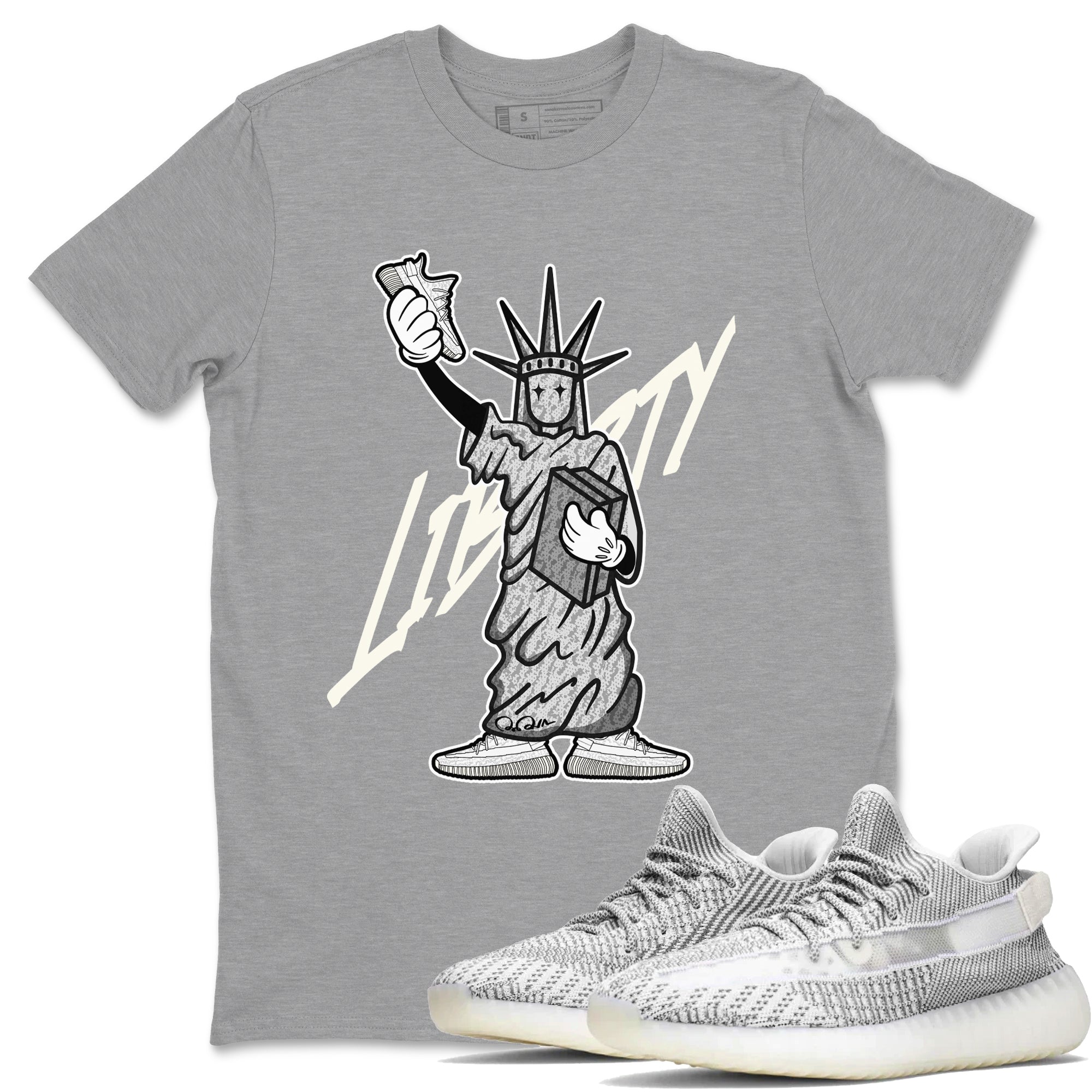 Yeezy 350 Static shirt to match jordans Liberty Of Staute sneaker tees Adidas Yeezy 350 Static Drip Gear Zone Unisex Heather Grey 1 T-Shirt