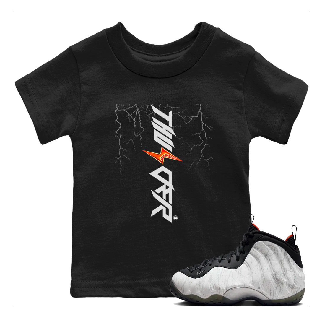 Foams One Jin shirts to match jordans Lightning Thunder sneaker match tees Air Foamposite One Jin match shoes to clothes Drip Gear Zone Youth Baby Black 1 tee