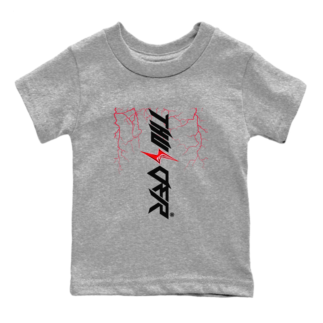 4s Red Thunder shirts to match jordans Lightning Thunder sneaker match tees Air Jordan 4 Red Thunder Drip Gear Zone streetwear brand Baby and Youth Heather Grey 2 cotton tee