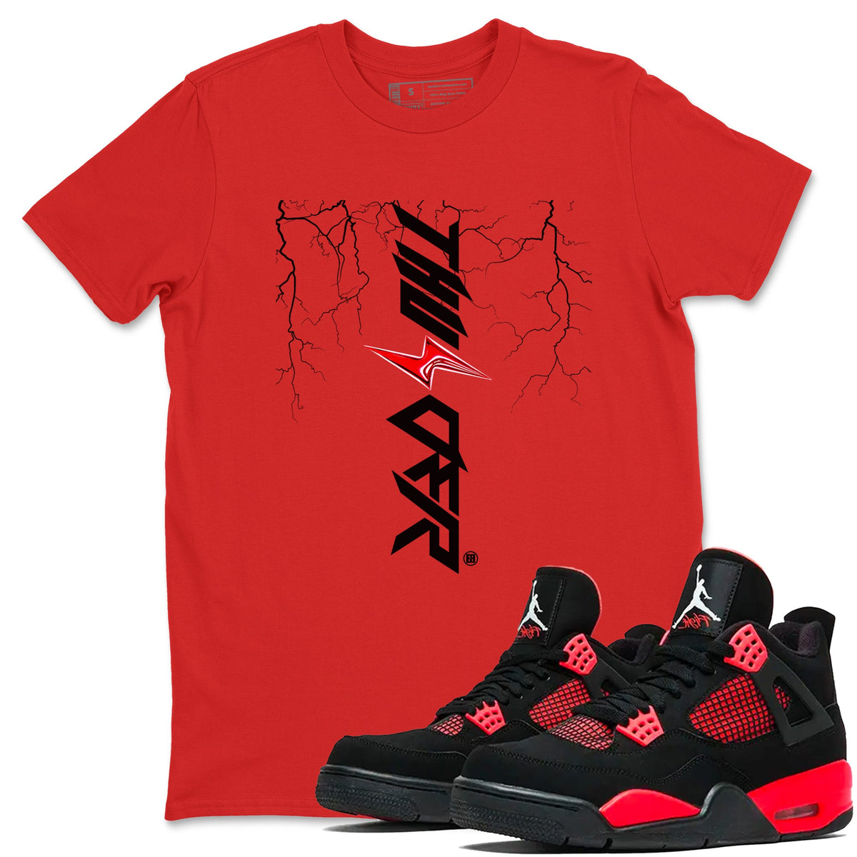 4s Red Thunder shirts to match jordans Lightning Thunder sneaker match tees Air Jordan 4 Red Thunder Drip Gear Zone streetwear brand Red 1 unisex cotton tee