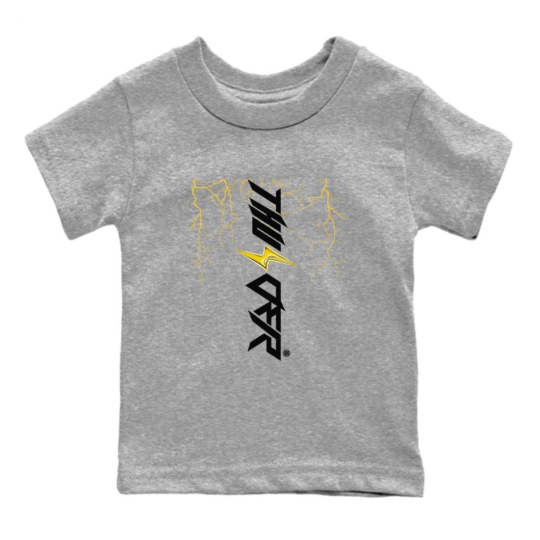 AJ4 Thunder shirts to match jordans Lightning Thunder sneaker match tees Air Jordan 4 Thunder Drip Gear Zone streetwear brand Baby and Youth Heather Grey 2 cotton tee