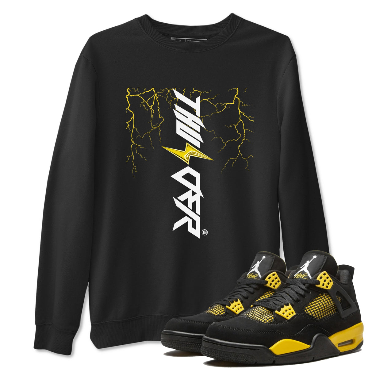 AJ4 Thunder shirts to match jordans Lightning Thunder sneaker match tees Air Jordan 4 Thunder Drip Gear Zone streetwear brand Black 1 unisex cotton tee