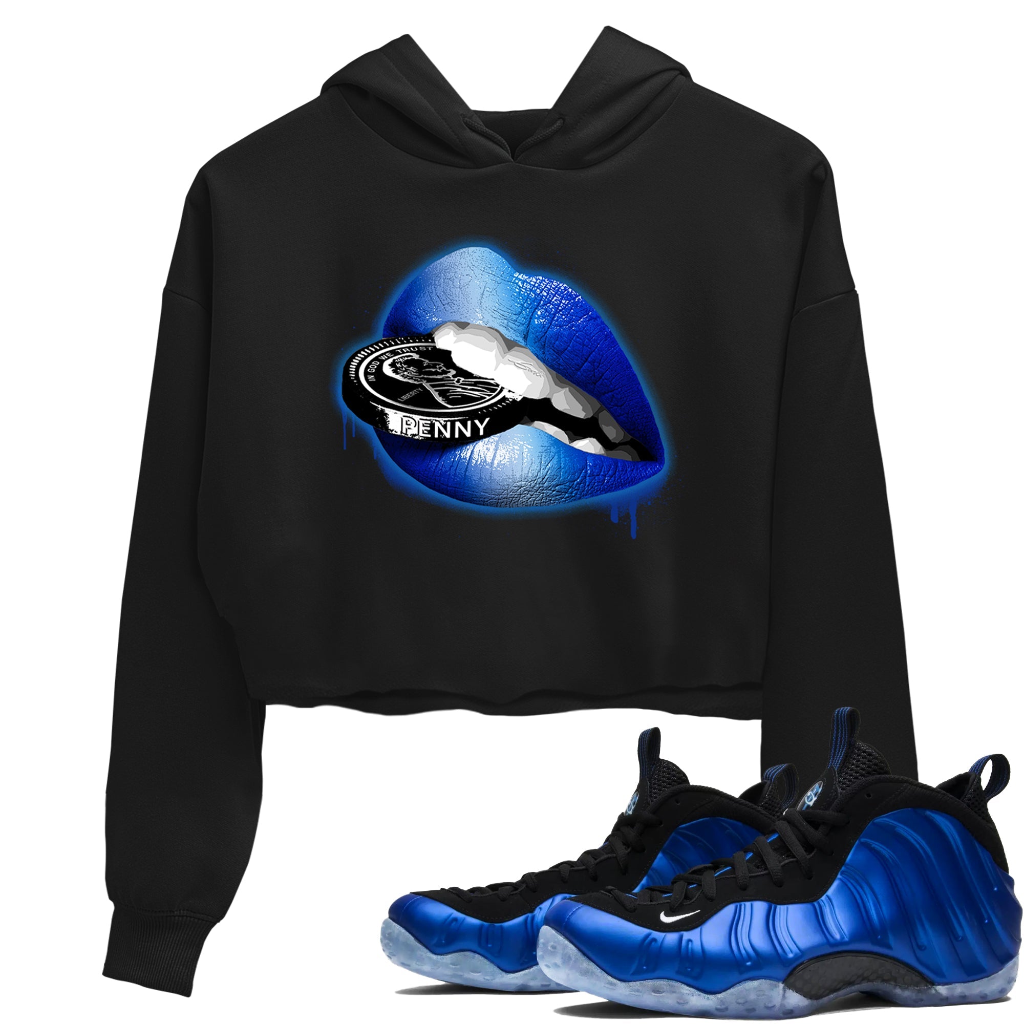 Foams One Royal shirts to match jordans Lips Coin sneaker match tees Air Foamposite One Royal match shoes to clothes Drip Gear Zone unisex cotton Black 1 crop tee
