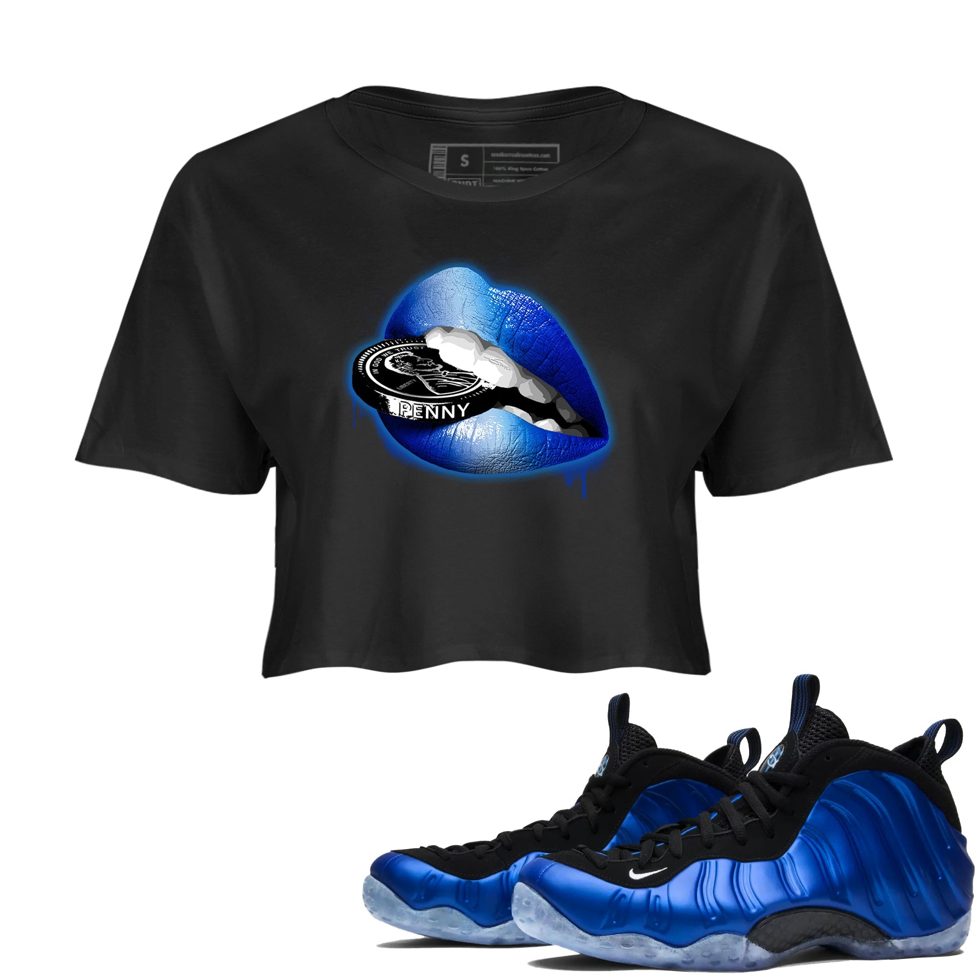 Foams One Royal shirts to match jordans Lips Coin sneaker match tees Air Foamposite One Royal match shoes to clothes Drip Gear Zone unisex cotton Black 1 crop tee