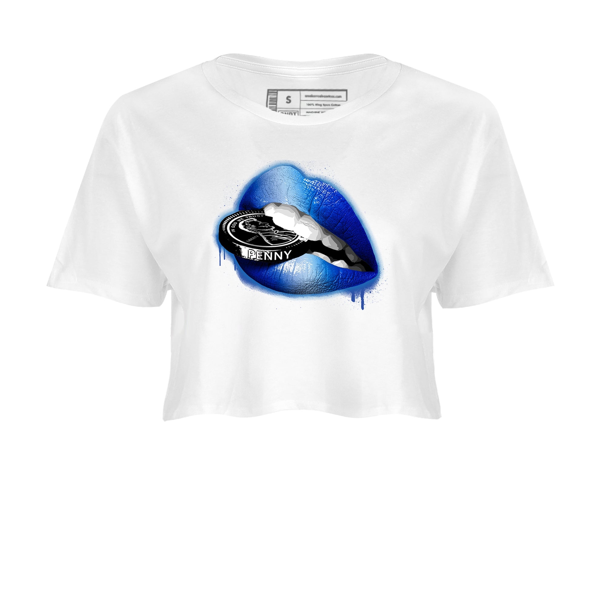 Foams One Royal shirts to match jordans Lips Coin sneaker match tees Air Foamposite One Royal match shoes to clothes Drip Gear Zone unisex cotton White 2 crop tee