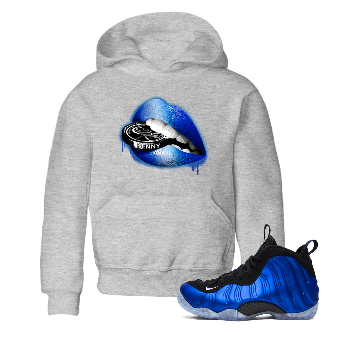 Foams One Royal shirts to match jordans Lips Coin sneaker match tees Air Foamposite One Royal match shoes to clothes Drip Gear Zone Youth Baby Heather Grey 1 tee