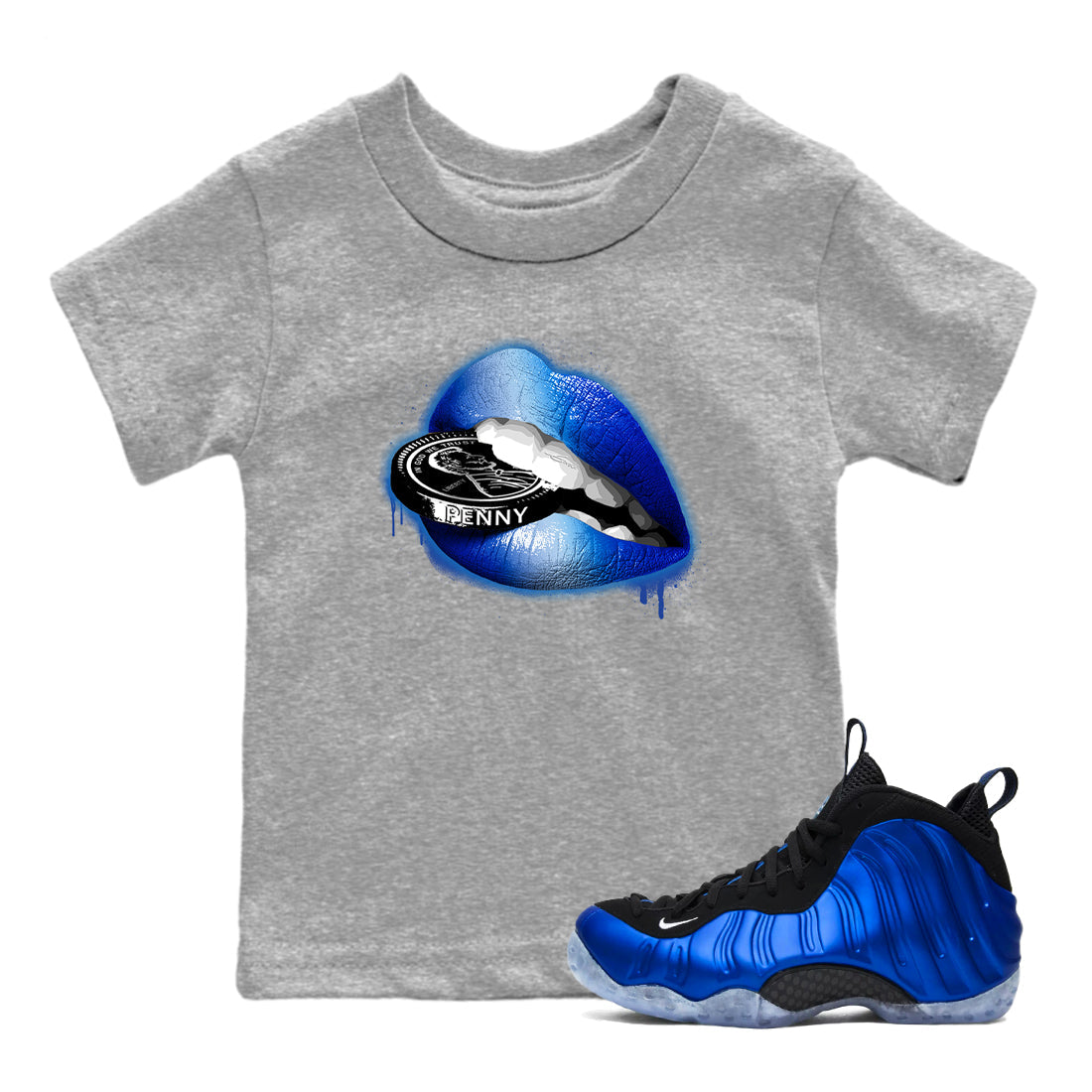 Foams One Royal shirts to match jordans Lips Coin sneaker match tees Air Foamposite One Royal match shoes to clothes Drip Gear Zone Youth Baby Heather Grey 1 tee