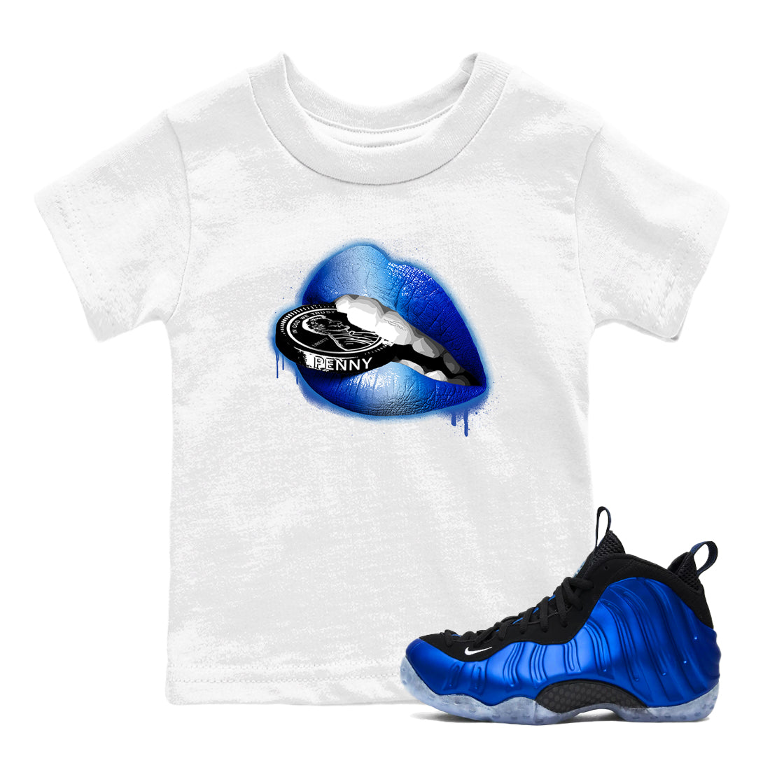 Foams One Royal shirts to match jordans Lips Coin sneaker match tees Air Foamposite One Royal match shoes to clothes Drip Gear Zone Youth Baby White 1 tee