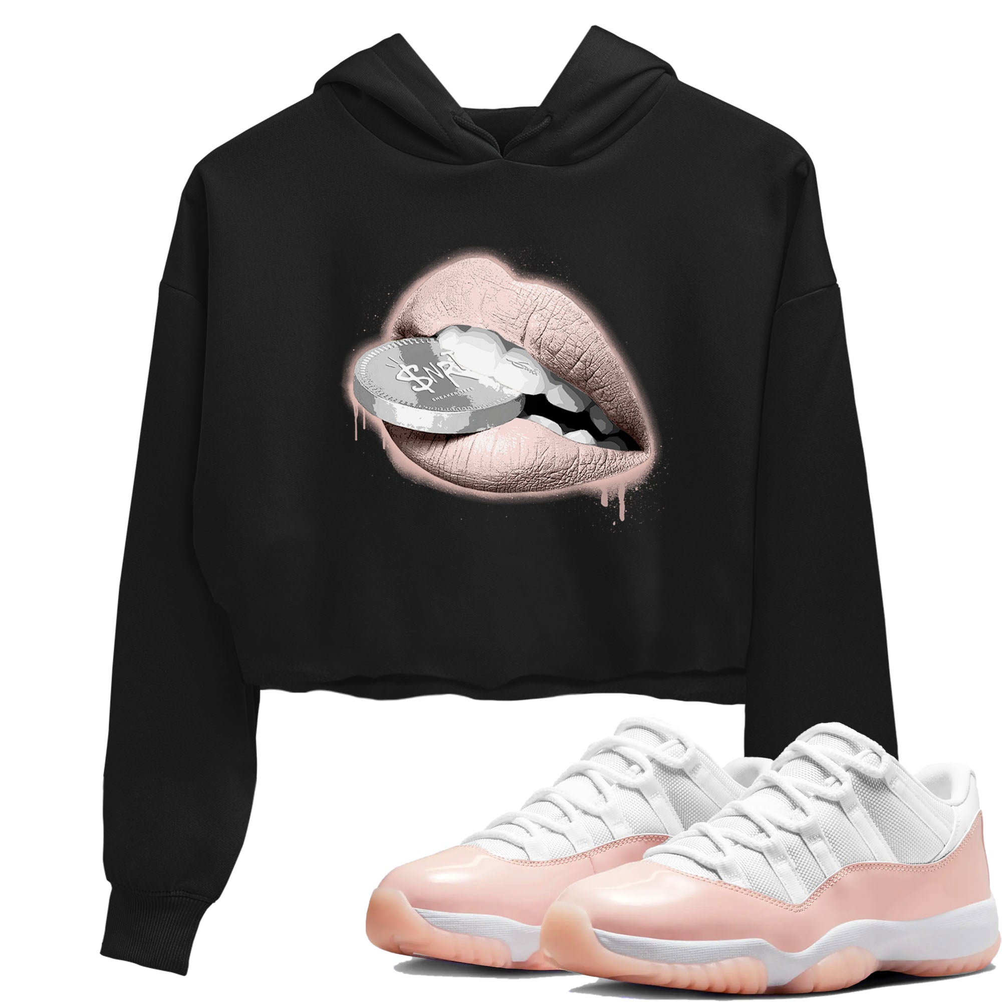11s Legend Pink shirts to match jordans Lips Coin sneaker match tees Air Jordan 11 Legend Pink Drip Gear Zone streetwear brand Black 1 crop tee