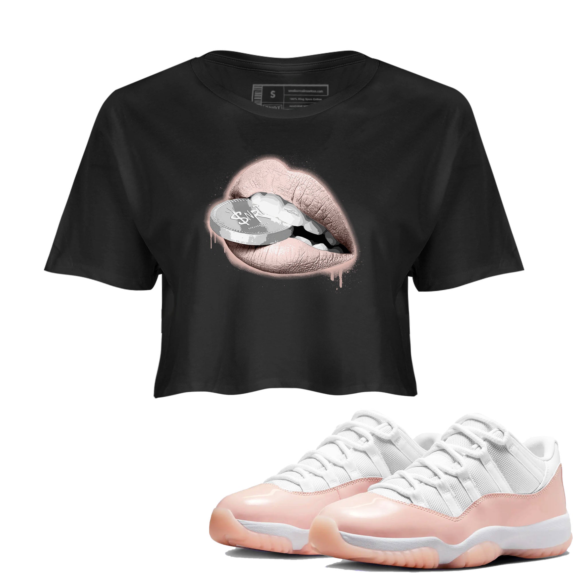 11s Legend Pink shirts to match jordans Lips Coin sneaker match tees Air Jordan 11 Legend Pink Drip Gear Zone streetwear brand Black 1 crop tee