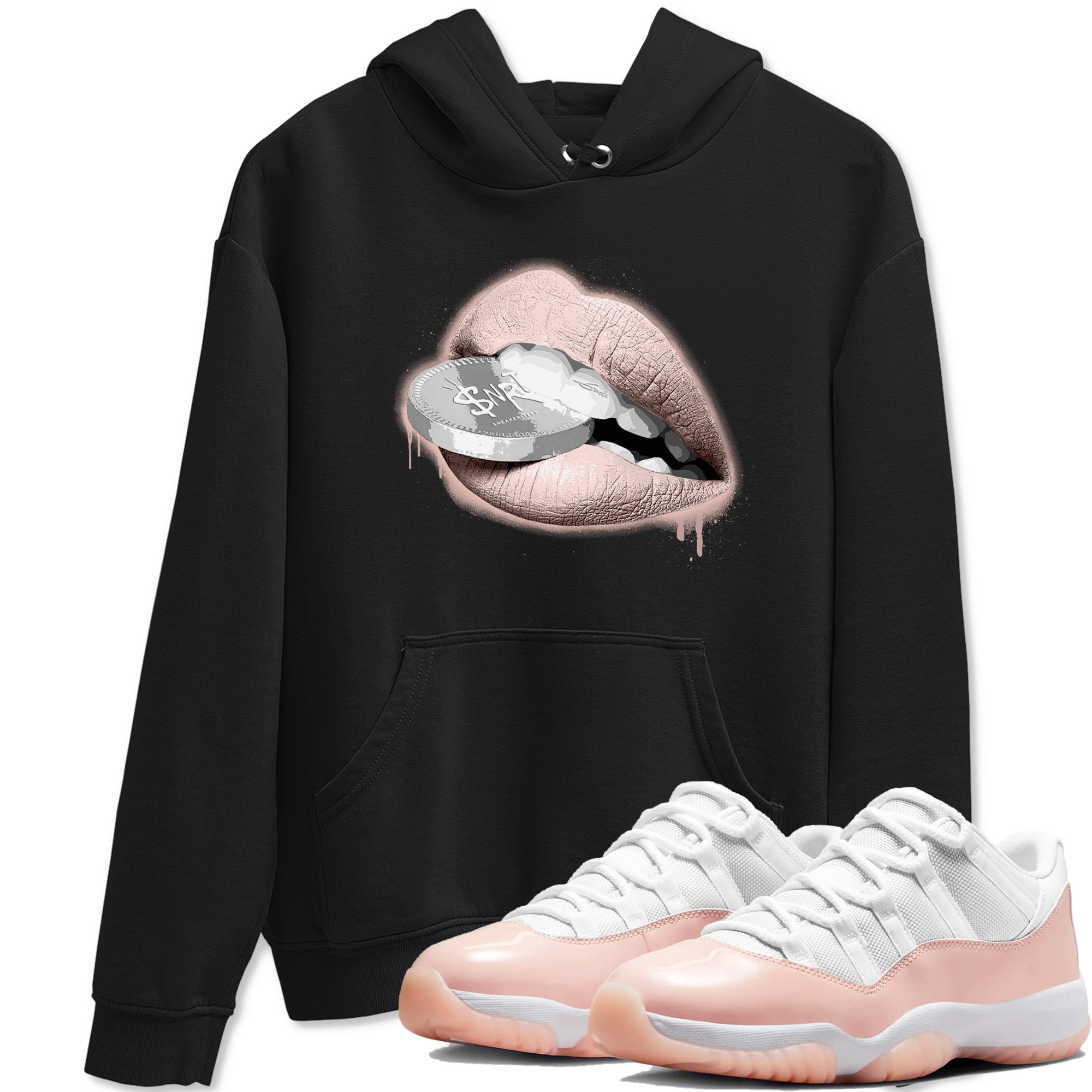 11s Legend Pink shirts to match jordans Lips Coin sneaker match tees Air Jordan 11 Legend Pink Drip Gear Zone streetwear brand Black 1 unisex cotton tee