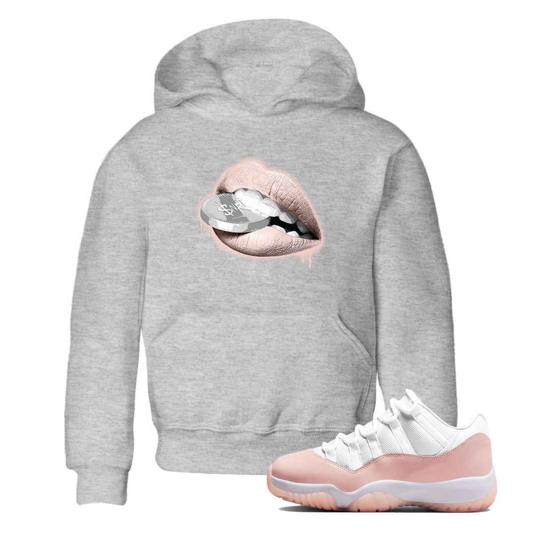 11s Legend Pink shirts to match jordans Lips Coin sneaker match tees Air Jordan 11 Legend Pink Drip Gear Zone streetwear brand Baby and Youth Heather Grey 1 cotton tee