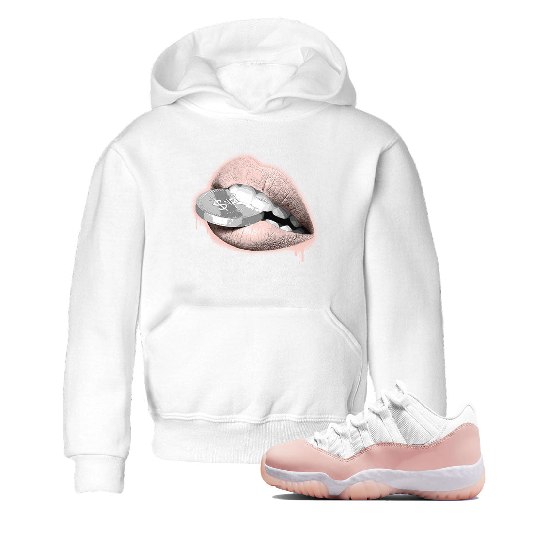 11s Legend Pink shirts to match jordans Lips Coin sneaker match tees Air Jordan 11 Legend Pink Drip Gear Zone streetwear brand Baby and Youth White 1 cotton tee