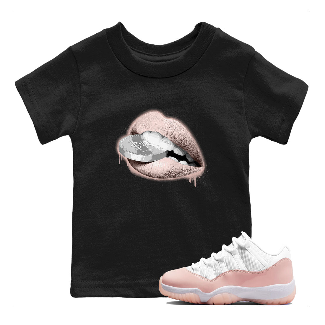 11s Legend Pink shirts to match jordans Lips Coin sneaker match tees Air Jordan 11 Legend Pink Drip Gear Zone streetwear brand Baby and Youth Black 1 cotton tee