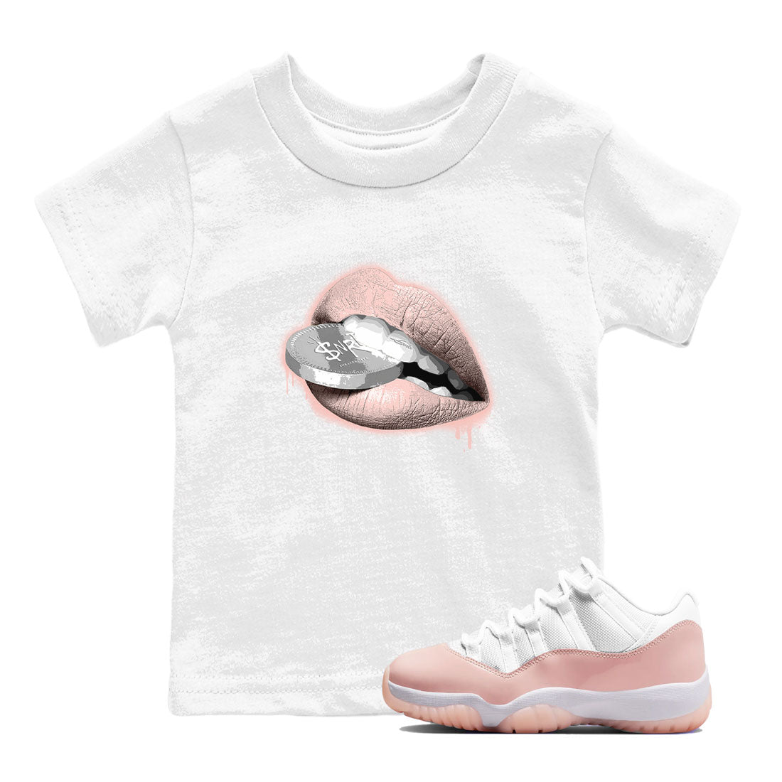11s Legend Pink shirts to match jordans Lips Coin sneaker match tees Air Jordan 11 Legend Pink Drip Gear Zone streetwear brand Baby and Youth White 1 cotton tee
