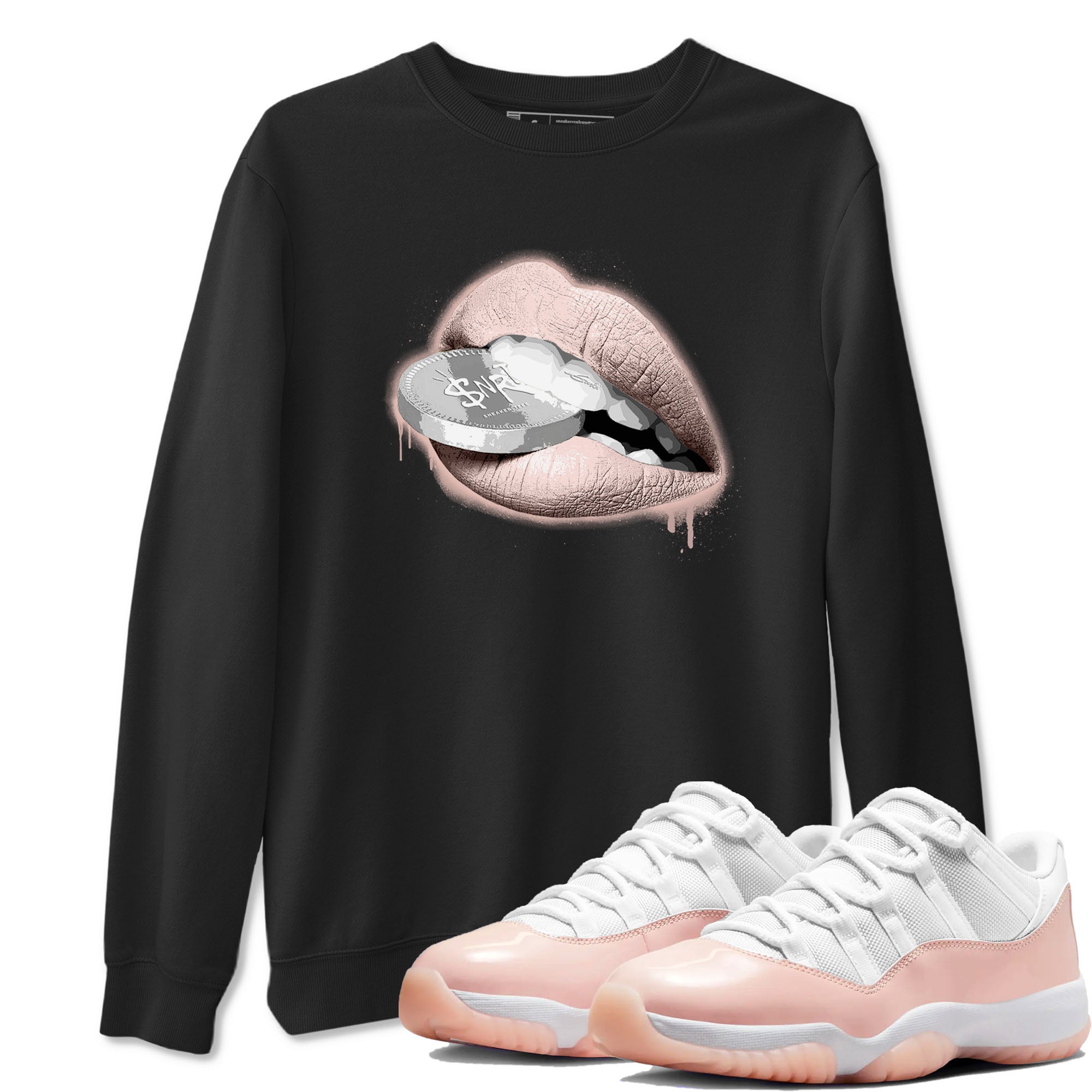 11s Legend Pink shirts to match jordans Lips Coin sneaker match tees Air Jordan 11 Legend Pink Drip Gear Zone streetwear brand Black 1 unisex cotton tee
