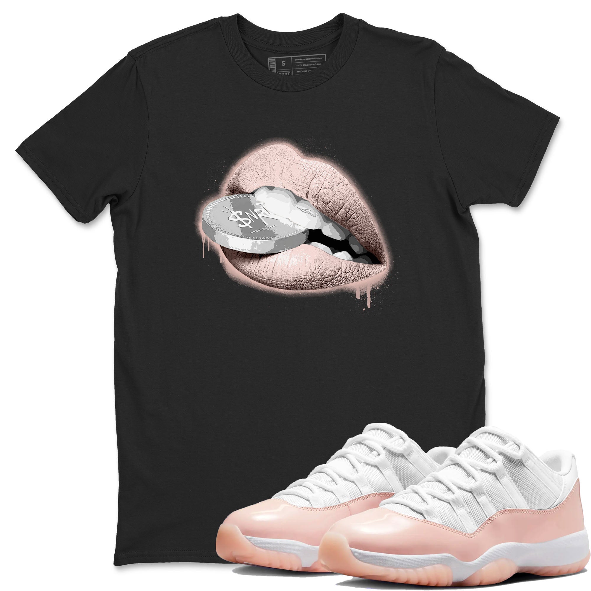 11s Legend Pink shirts to match jordans Lips Coin sneaker match tees Air Jordan 11 Legend Pink Drip Gear Zone streetwear brand Black 1 unisex cotton tee