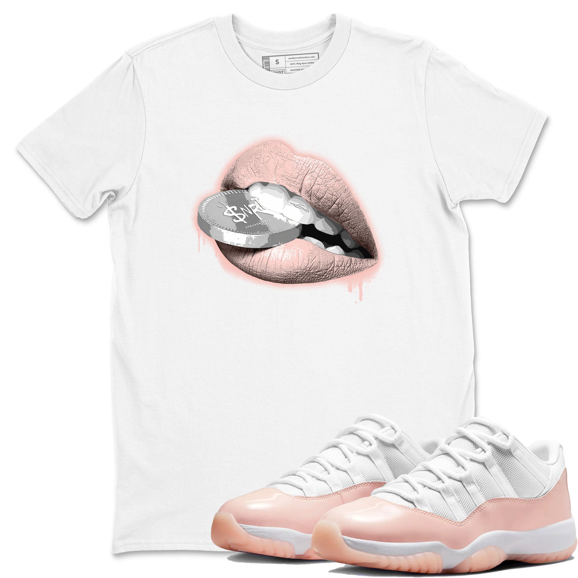 11s Legend Pink shirts to match jordans Lips Coin sneaker match tees Air Jordan 11 Legend Pink Drip Gear Zone streetwear brand White 1 unisex cotton tee