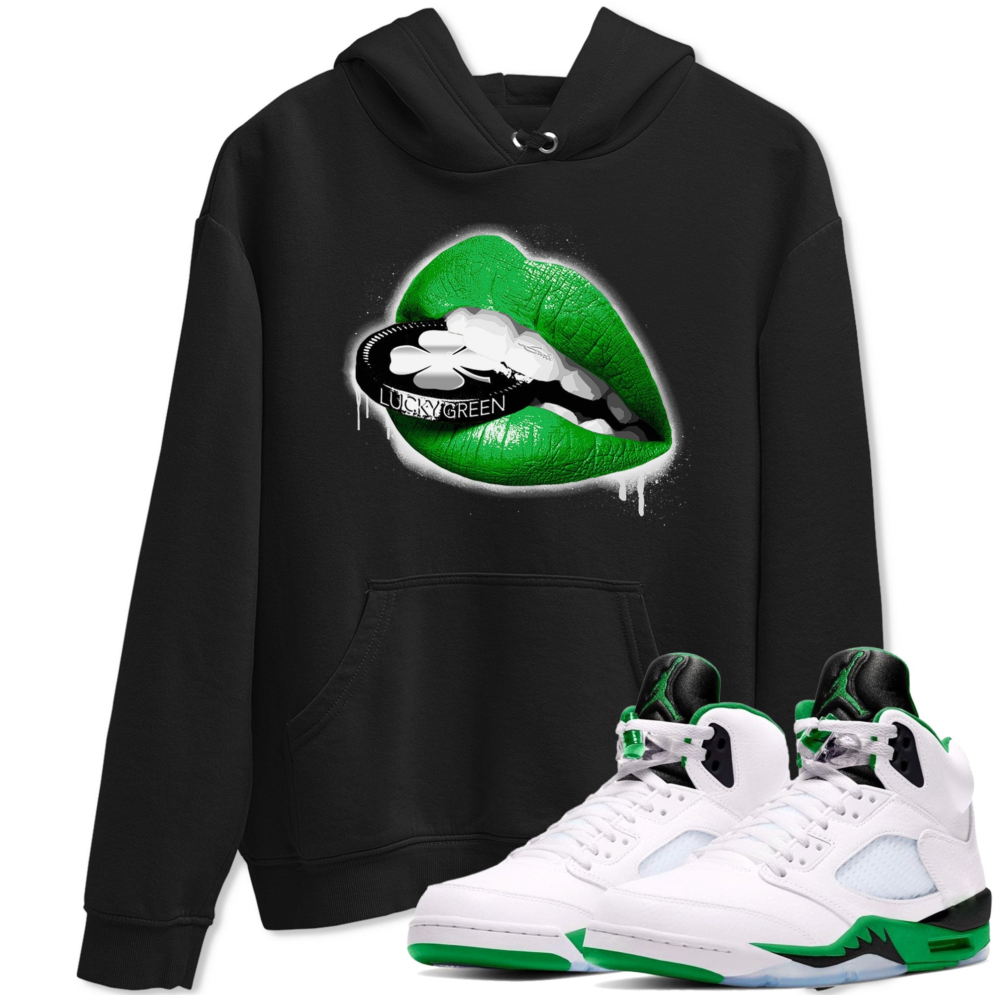 AJ5 Retro Lucky Green shirt to match jordans Lips Coin sneaker tees Air Jordan 5 Retro Lucky Green Drip Gear Zone Casual Crew Neck T-Shirt Unisex Black 1 T-Shirt