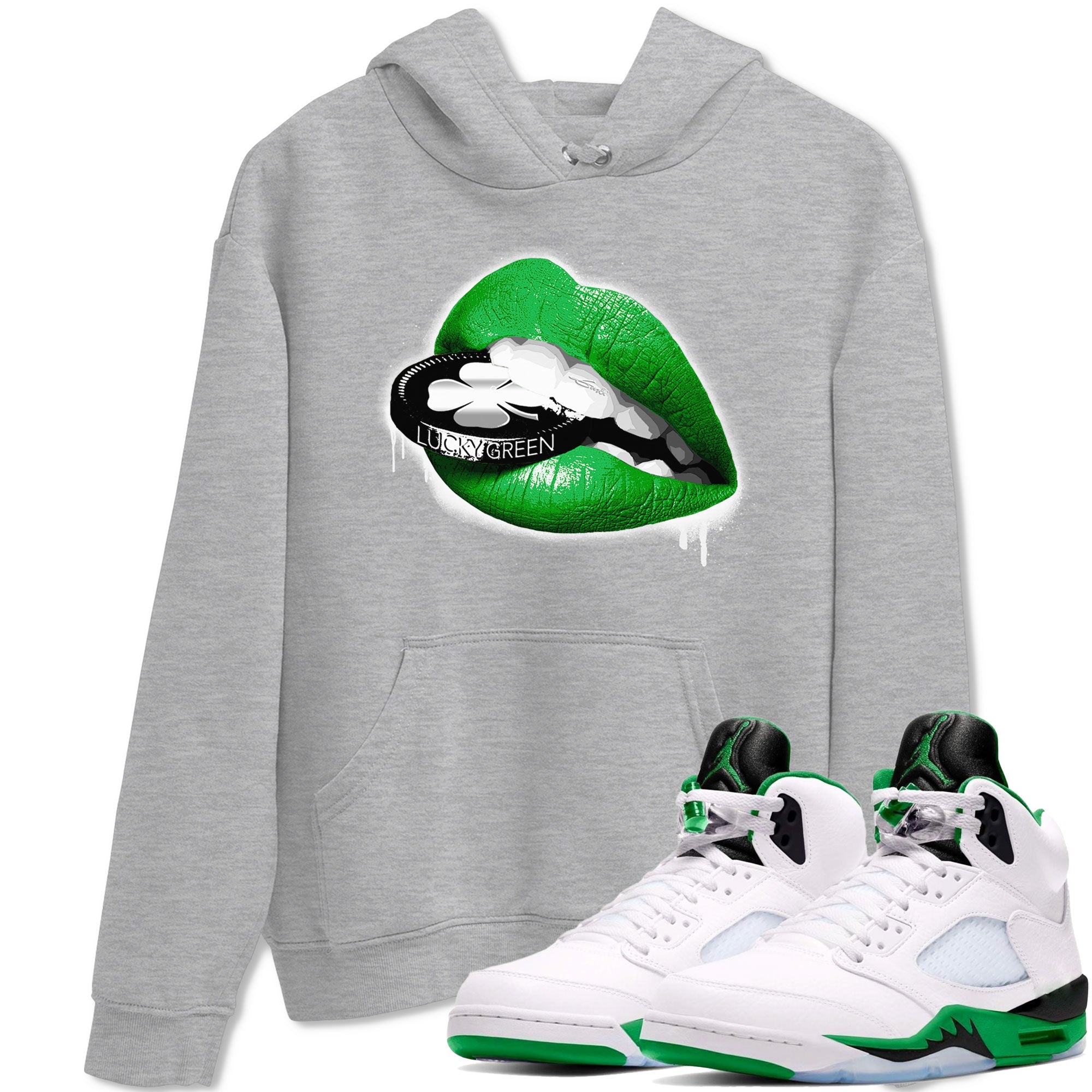 AJ5 Retro Lucky Green shirt to match jordans Lips Coin sneaker tees Air Jordan 5 Retro Lucky Green Drip Gear Zone Casual Crew Neck T-Shirt Unisex Heather Grey 1 T-Shirt