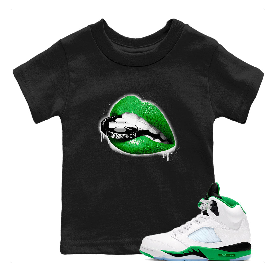 AJ5 Retro Lucky Green shirt to match jordans Lips Coin sneaker tees Air Jordan 5 Retro Lucky Green Drip Gear Zone Casual Crew Neck T-Shirt Baby Toddler Black 1 T-Shirt