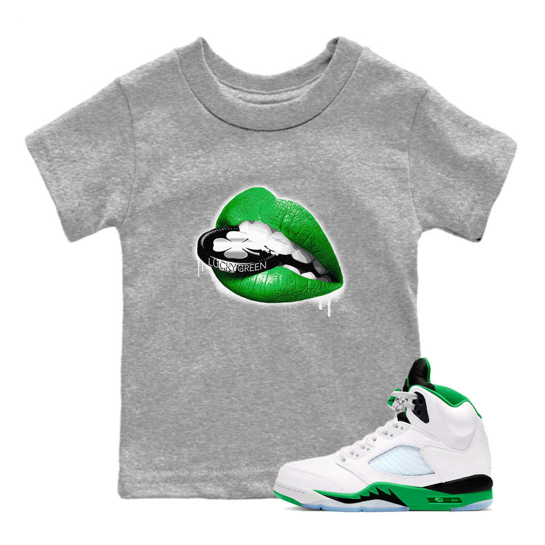 AJ5 Retro Lucky Green shirt to match jordans Lips Coin sneaker tees Air Jordan 5 Retro Lucky Green Drip Gear Zone Casual Crew Neck T-Shirt Baby Toddler Heather Grey 1 T-Shirt