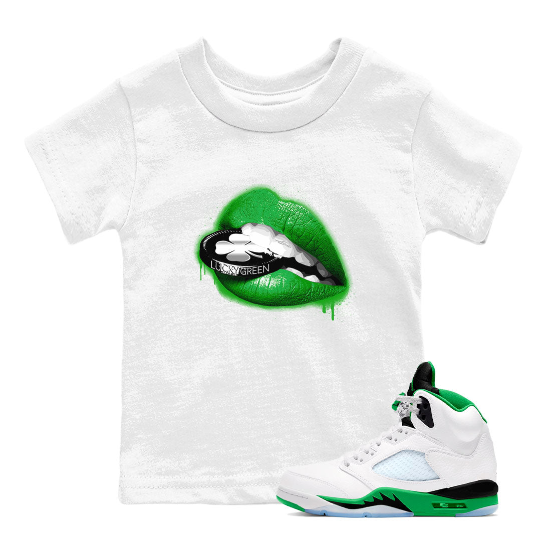 AJ5 Retro Lucky Green shirt to match jordans Lips Coin sneaker tees Air Jordan 5 Retro Lucky Green Drip Gear Zone Casual Crew Neck T-Shirt Baby Toddler White 1 T-Shirt