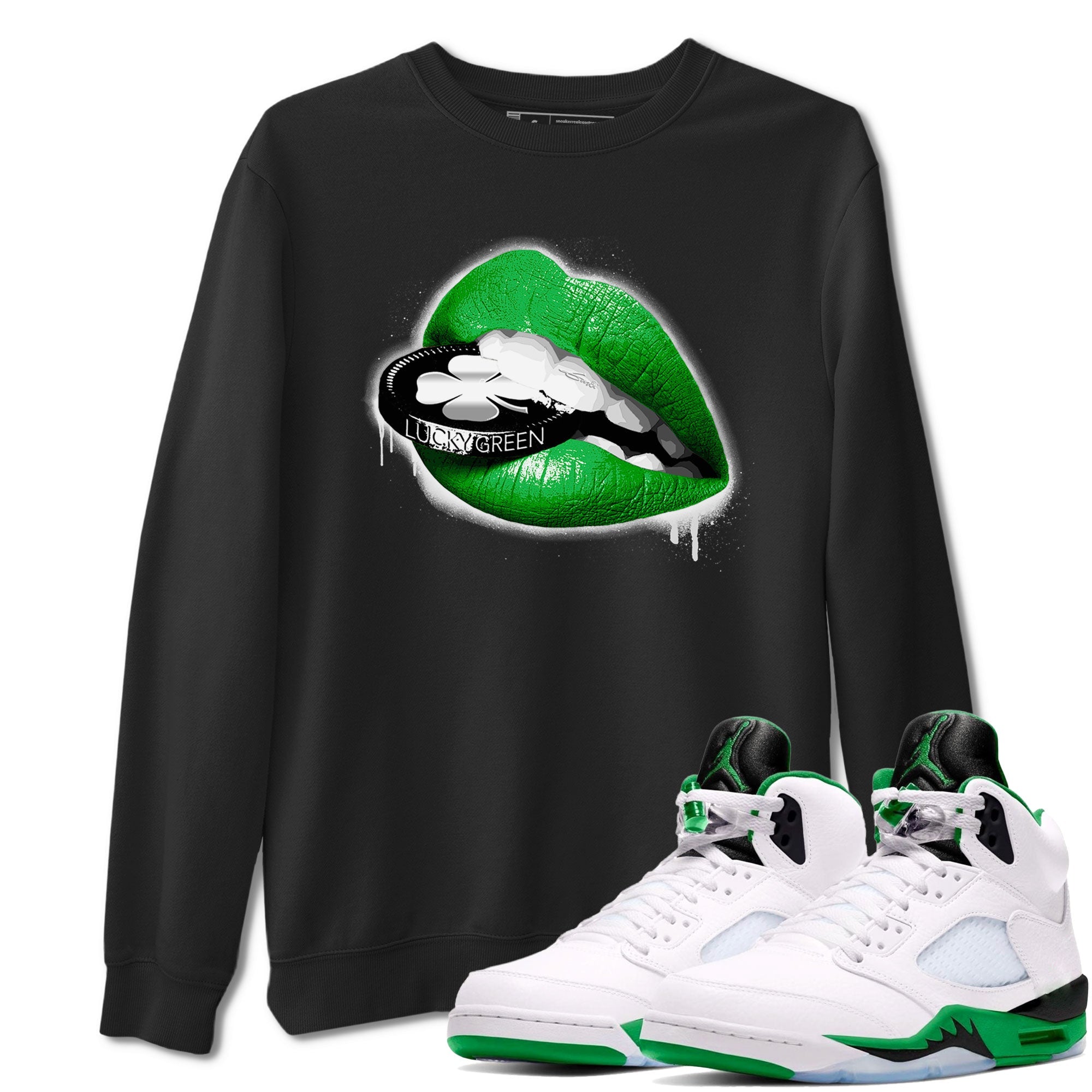 AJ5 Retro Lucky Green shirt to match jordans Lips Coin sneaker tees Air Jordan 5 Retro Lucky Green Drip Gear Zone Casual Crew Neck T-Shirt Unisex Black 1 T-Shirt