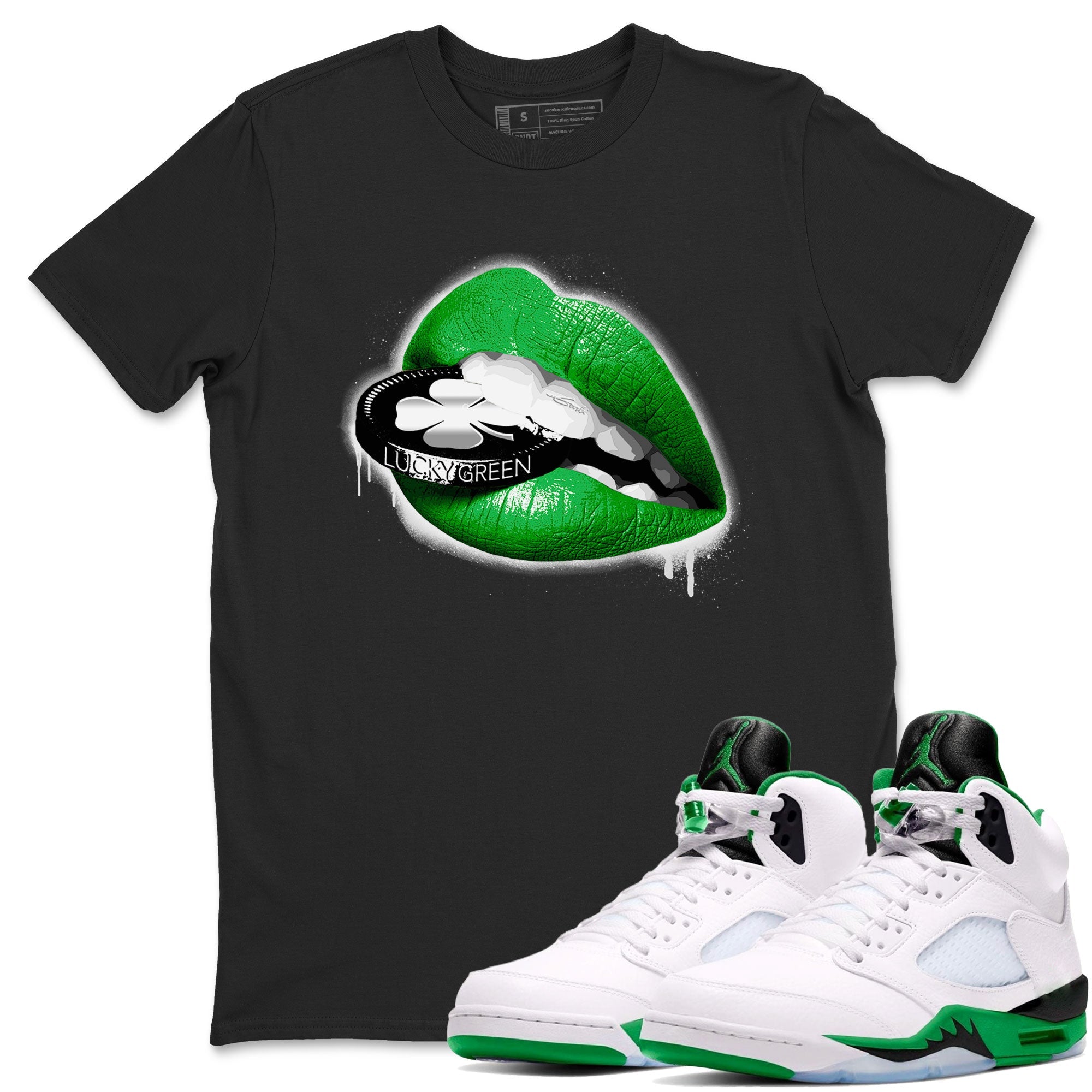 AJ5 Retro Lucky Green shirt to match jordans Lips Coin sneaker tees Air Jordan 5 Retro Lucky Green Drip Gear Zone Casual Crew Neck T-Shirt Unisex Black 1 T-Shirt
