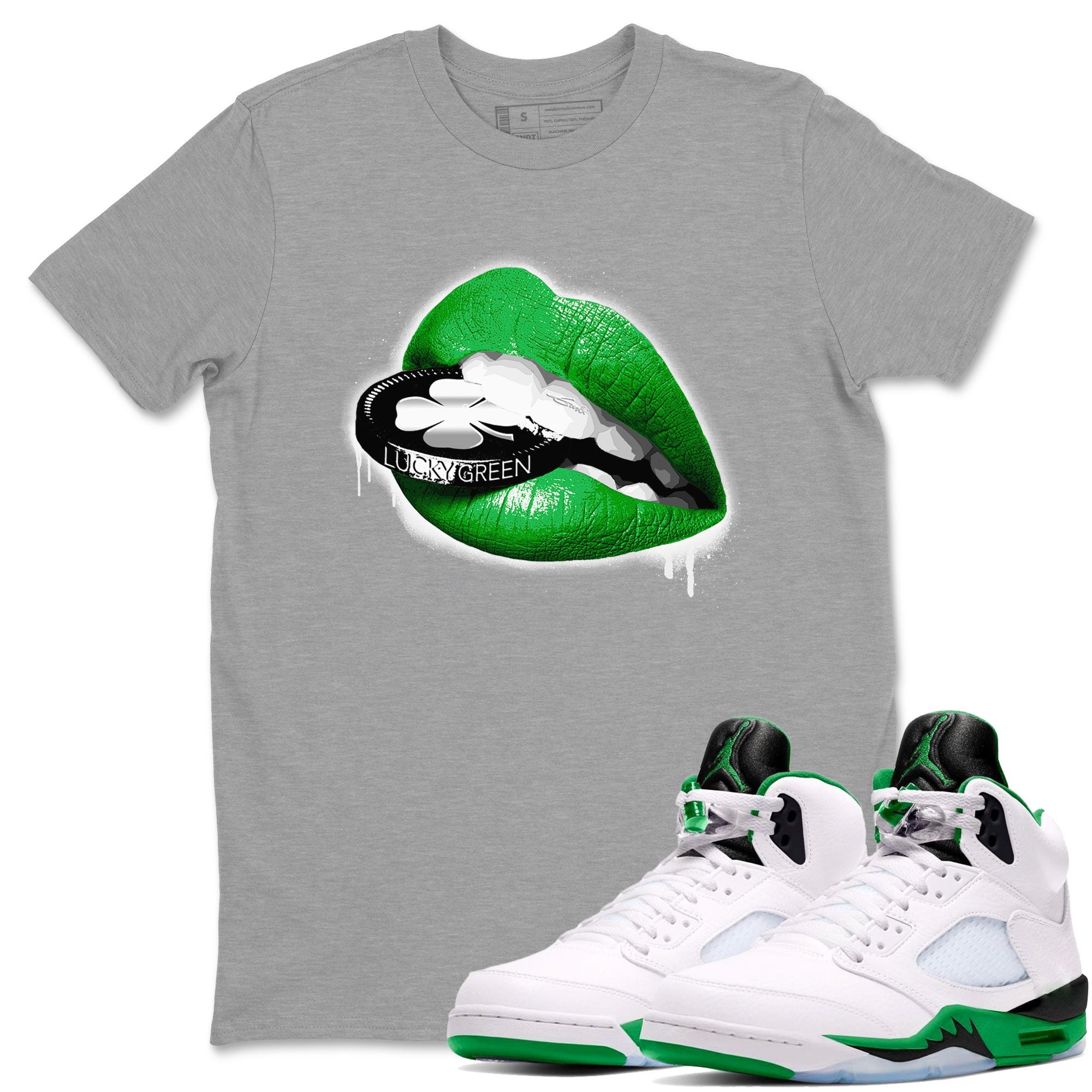 AJ5 Retro Lucky Green shirt to match jordans Lips Coin sneaker tees Air Jordan 5 Retro Lucky Green Drip Gear Zone Casual Crew Neck T-Shirt Unisex Heather Grey 1 T-Shirt