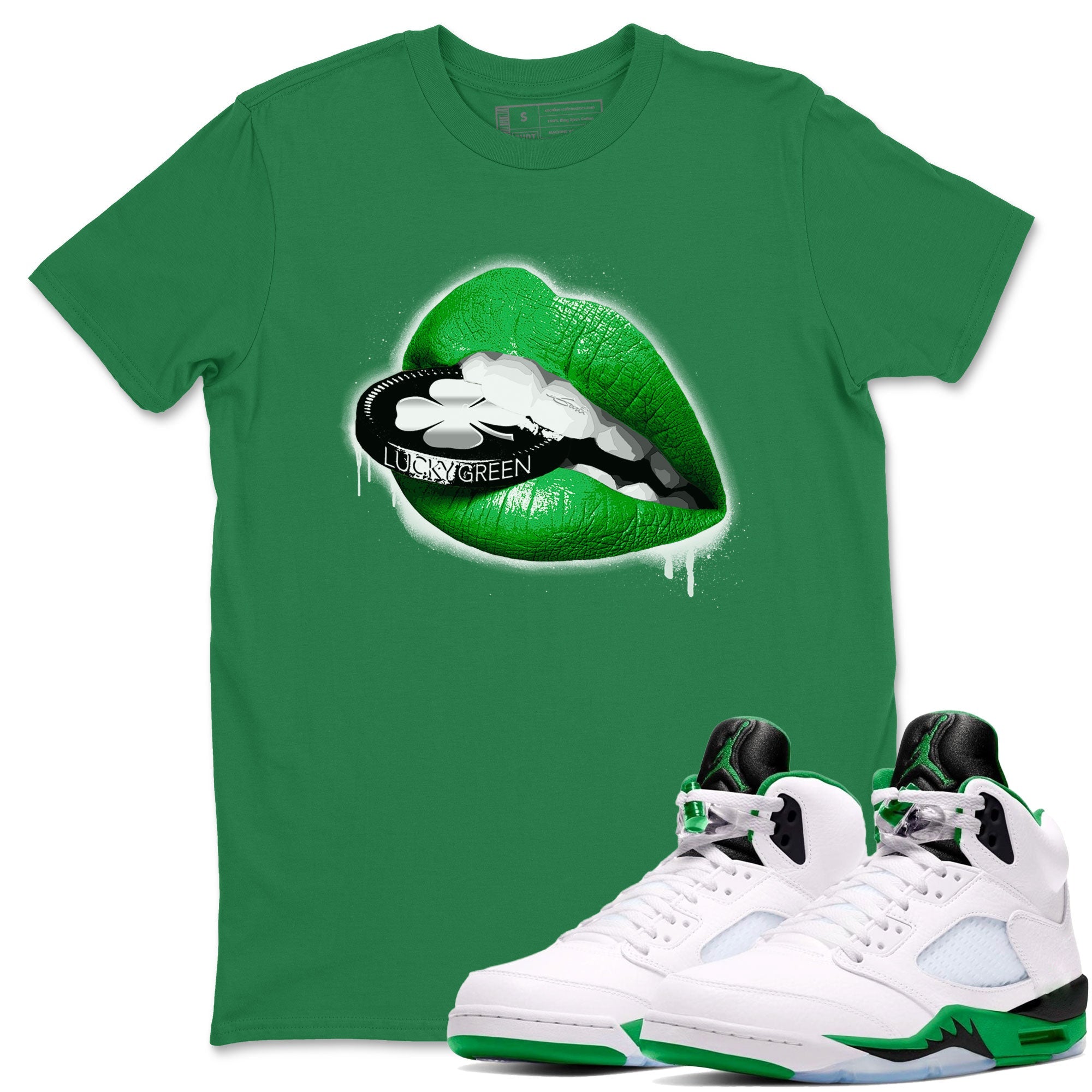 AJ5 Retro Lucky Green shirt to match jordans Lips Coin sneaker tees Air Jordan 5 Retro Lucky Green Drip Gear Zone Casual Crew Neck T-Shirt Unisex Kelly Green 1 T-Shirt