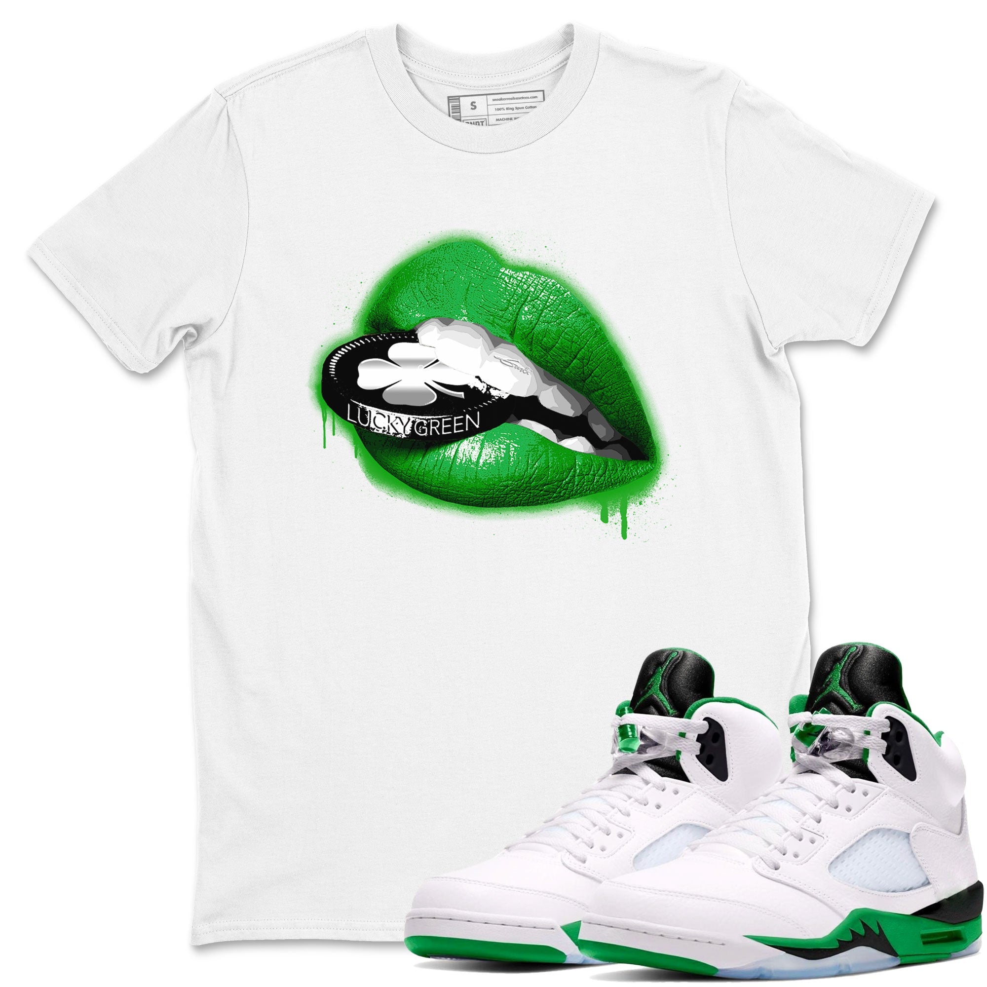 AJ5 Retro Lucky Green shirt to match jordans Lips Coin sneaker tees Air Jordan 5 Retro Lucky Green Drip Gear Zone Casual Crew Neck T-Shirt Unisex White 1 T-Shirt