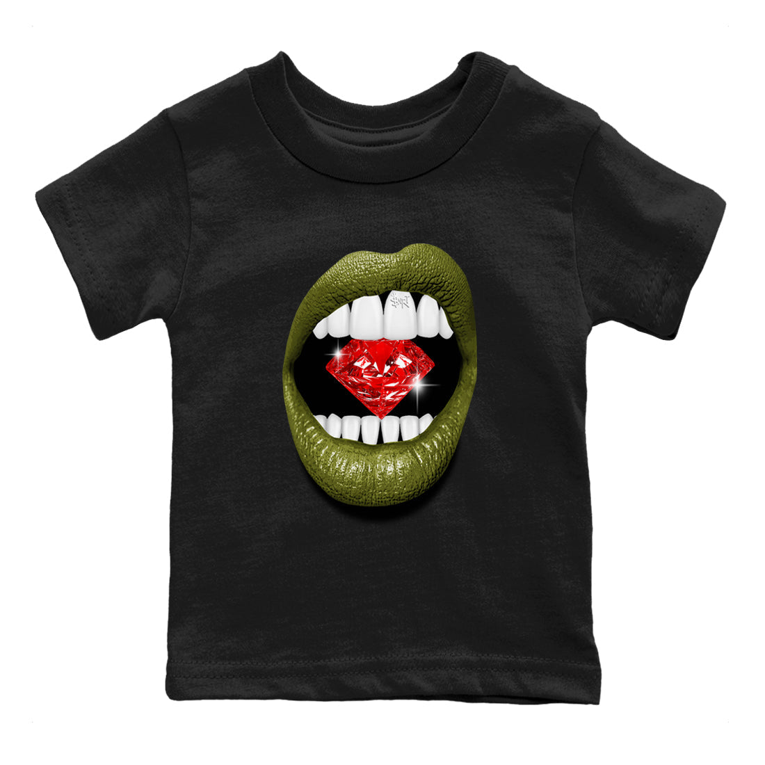 Jordan 1 Olive t shirts to match sneakers Lips Diamond sneaker match tees Air Jordan 1 Low x Travis Scott Reverse Olive tee Drip Gear Zone Youth Baby Black 2 tee