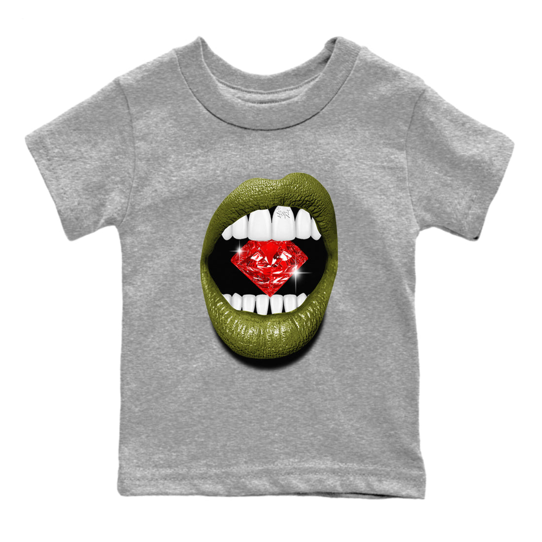 Jordan 1 Olive t shirts to match sneakers Lips Diamond sneaker match tees Air Jordan 1 Low x Travis Scott Reverse Olive tee Drip Gear Zone Youth Baby Heather Grey 2 tee